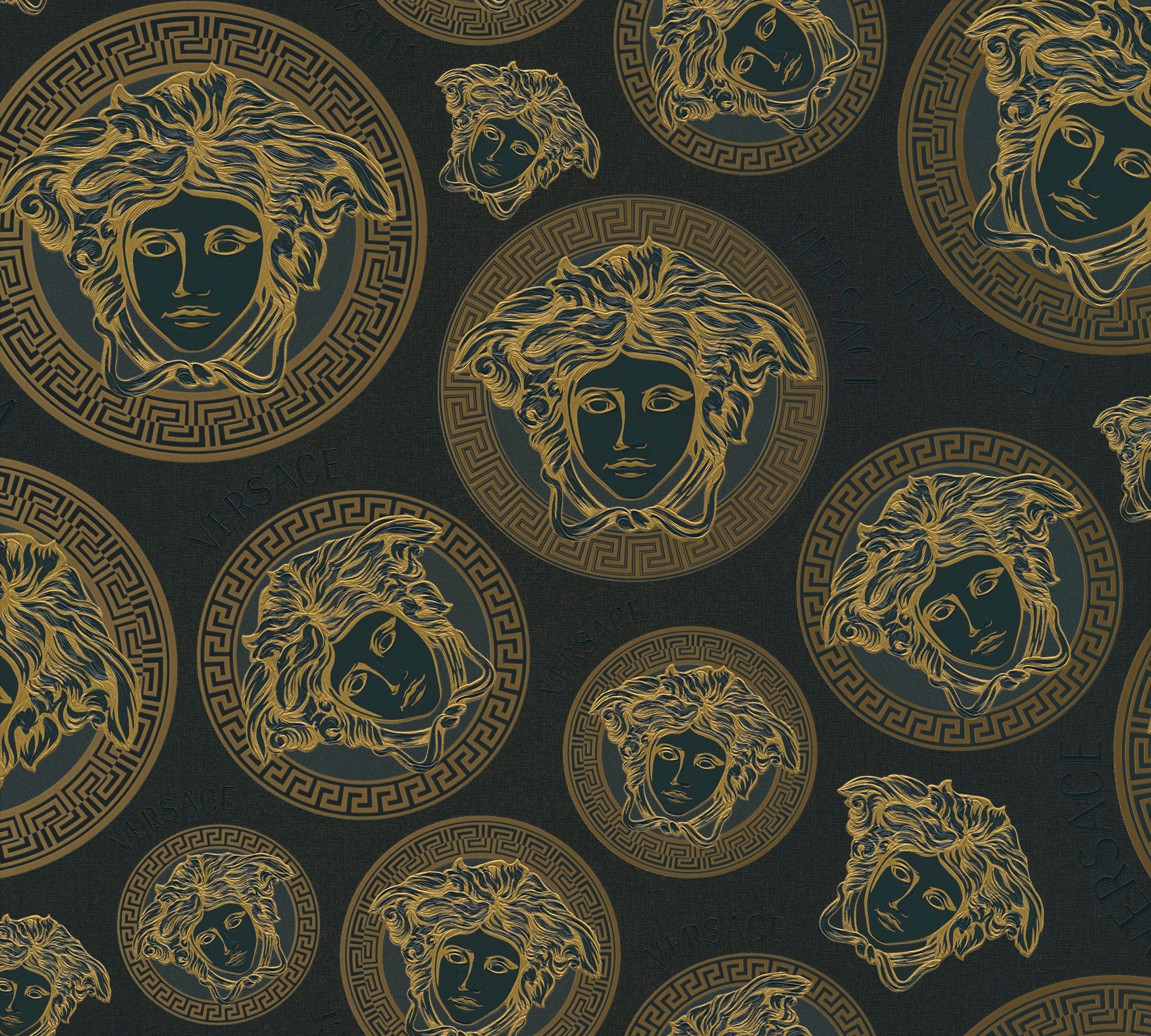 Versace Vliestapete Wallpaper Versace 5 Medusakopf, leicht strukturiert, leicht glänzend, (1 St), Designertapete