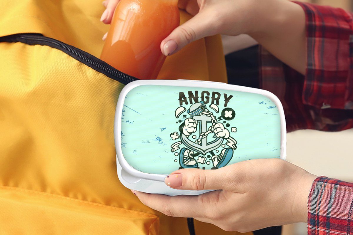 MuchoWow Lunchbox Anker - Brotbox und für Kinder - weiß Erwachsene, Vintage, Kunststoff, (2-tlg), Jungs Mädchen für Brotdose, Boot und