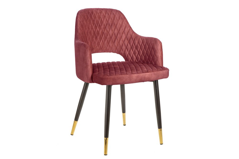 riess-ambiente 4-Fußstuhl PARIS bordeaux/schwarz/gold – Samt, Metall-Füße, mit Armlehne (Einzelartikel, 1 St), gepolsterter Esszimmerstuhl im edlen Look – ideal für Esstisch & Küche
