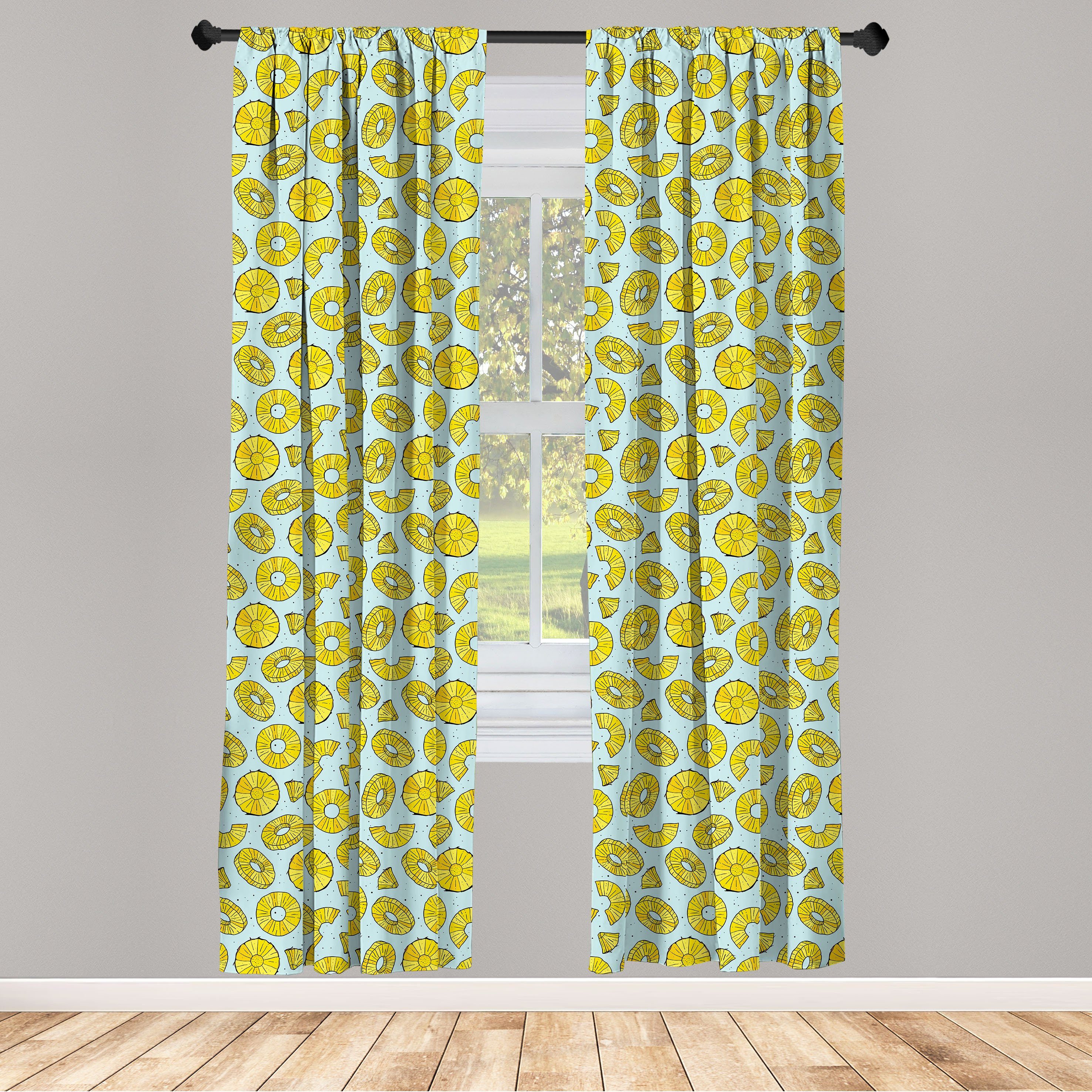 Gardine Vorhang für Wohnzimmer Schlafzimmer Dekor, Abakuhaus, Microfaser, Obst Runde Scheiben Ananas