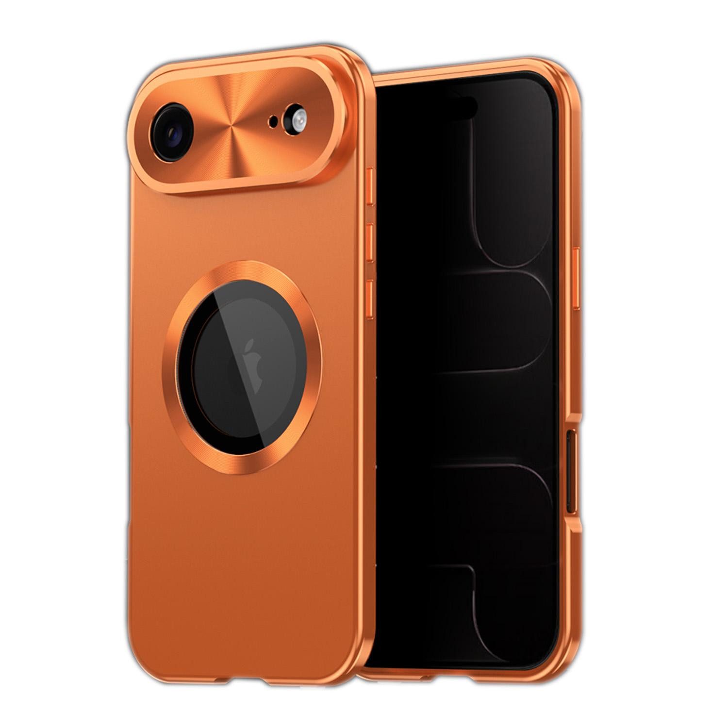 Wigento Handyhülle Für Apple iPhone 17 Air Full Cover MagSafe Hülle Metallrahmen Orange, Magnetverschluss, MagSafe-kompatibel, stoßfest, präzise Aussparungen