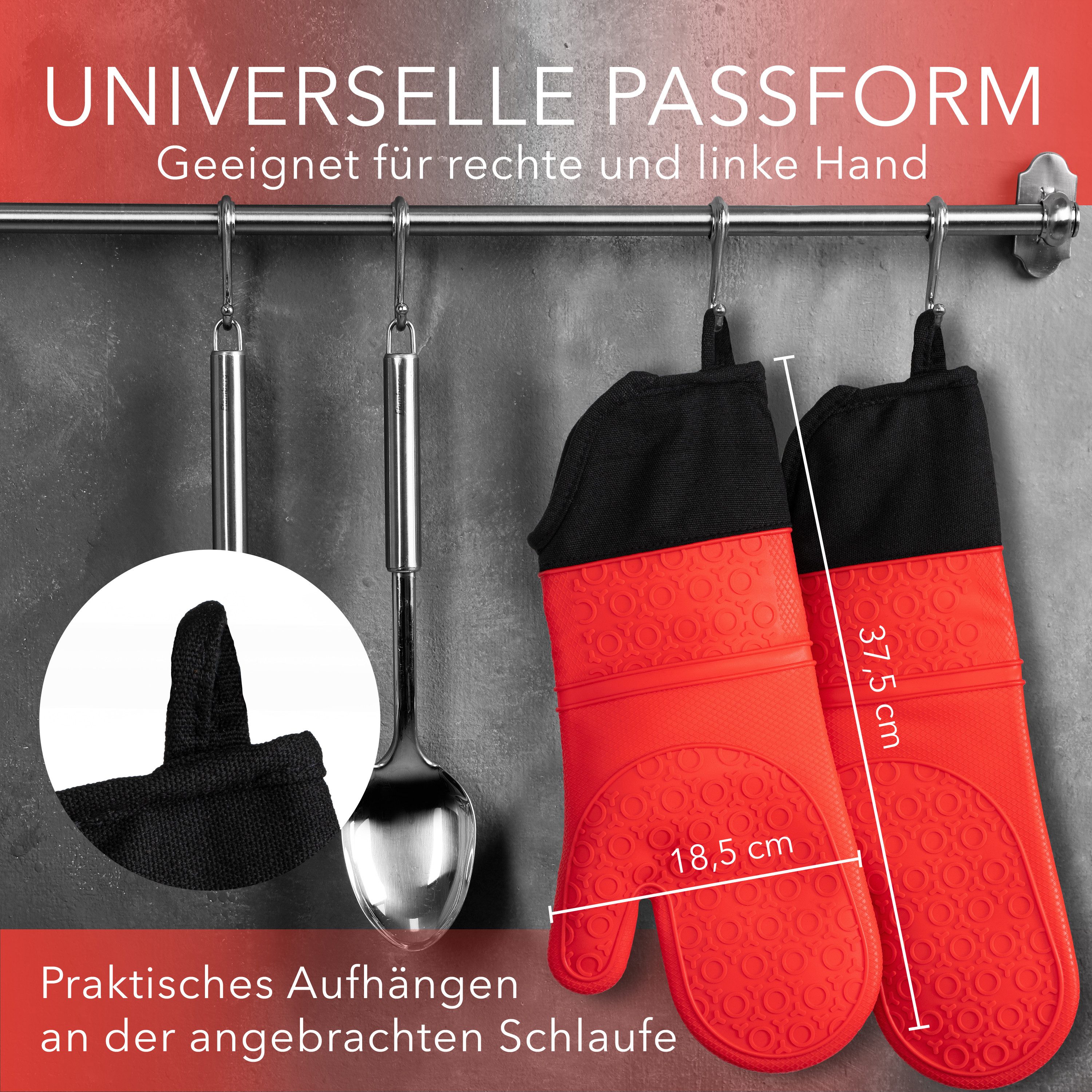 AVANA Topfhandschuhe Silikon Ofenhandschuhe Backhandschuhe Kochhandschuhe, (1 Paar Ofenhandschuhe aus Silikon), weiches Baumwoll-Innenfutter, Anti-Rutsch, Hitzebeständig bis 350°C