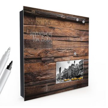 Primedeco Schlüsselkasten Magnetpinnwand und Memoboard mit Glasfront Motiv Dunkle Holzstruktur (1 St)