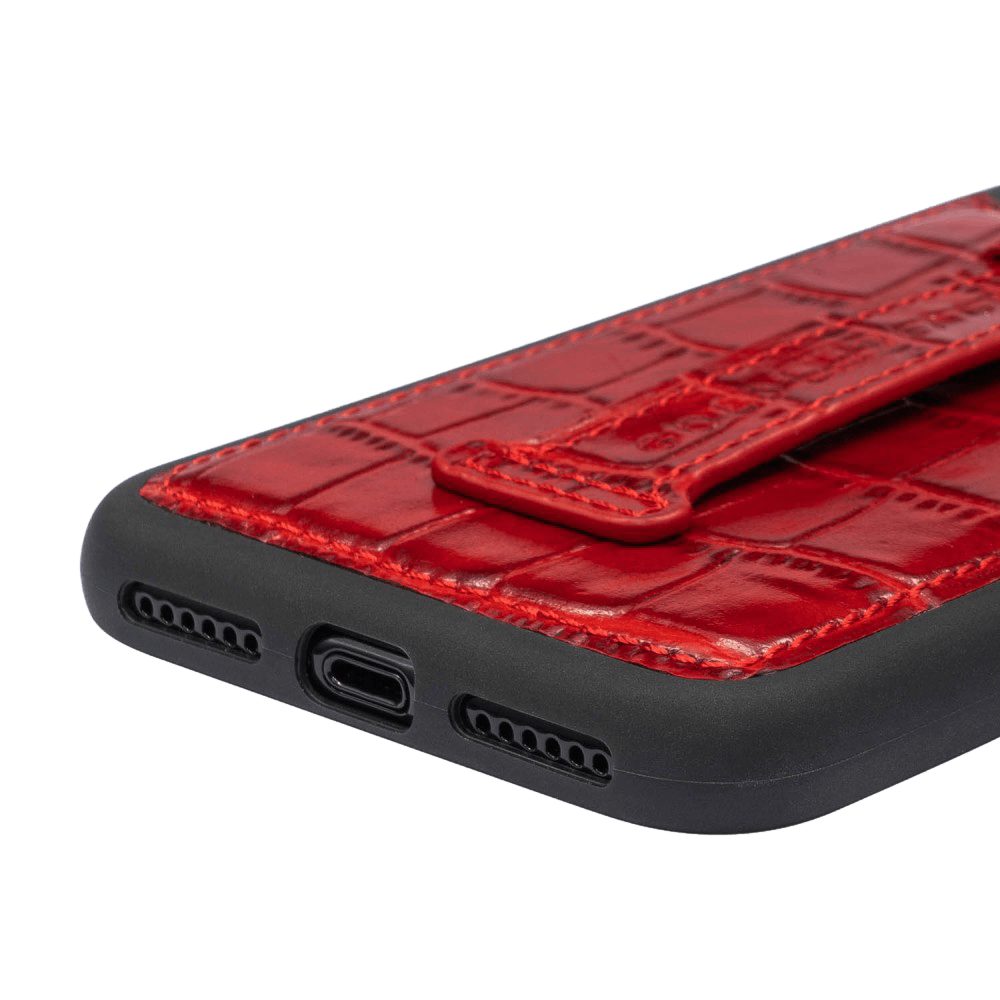 GOLDBLACK Handyhülle GOLDBLACK iPhone 11 Pro Lederhülle Mit Fingerschlaufe KROKO-PRÄGUNG