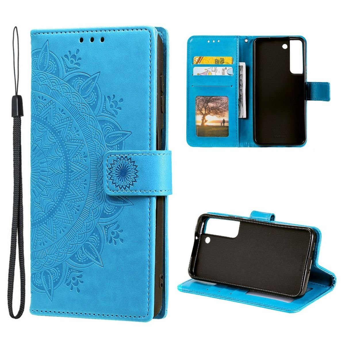 CoverKingz Handyhülle Hülle für Samsung Galaxy S22 5G Handyhülle Flip Case Cover Tasche 15,2 cm (6 Zoll), Klapphülle Schutzhülle mit Kartenfach Schutztasche Motiv Mandala