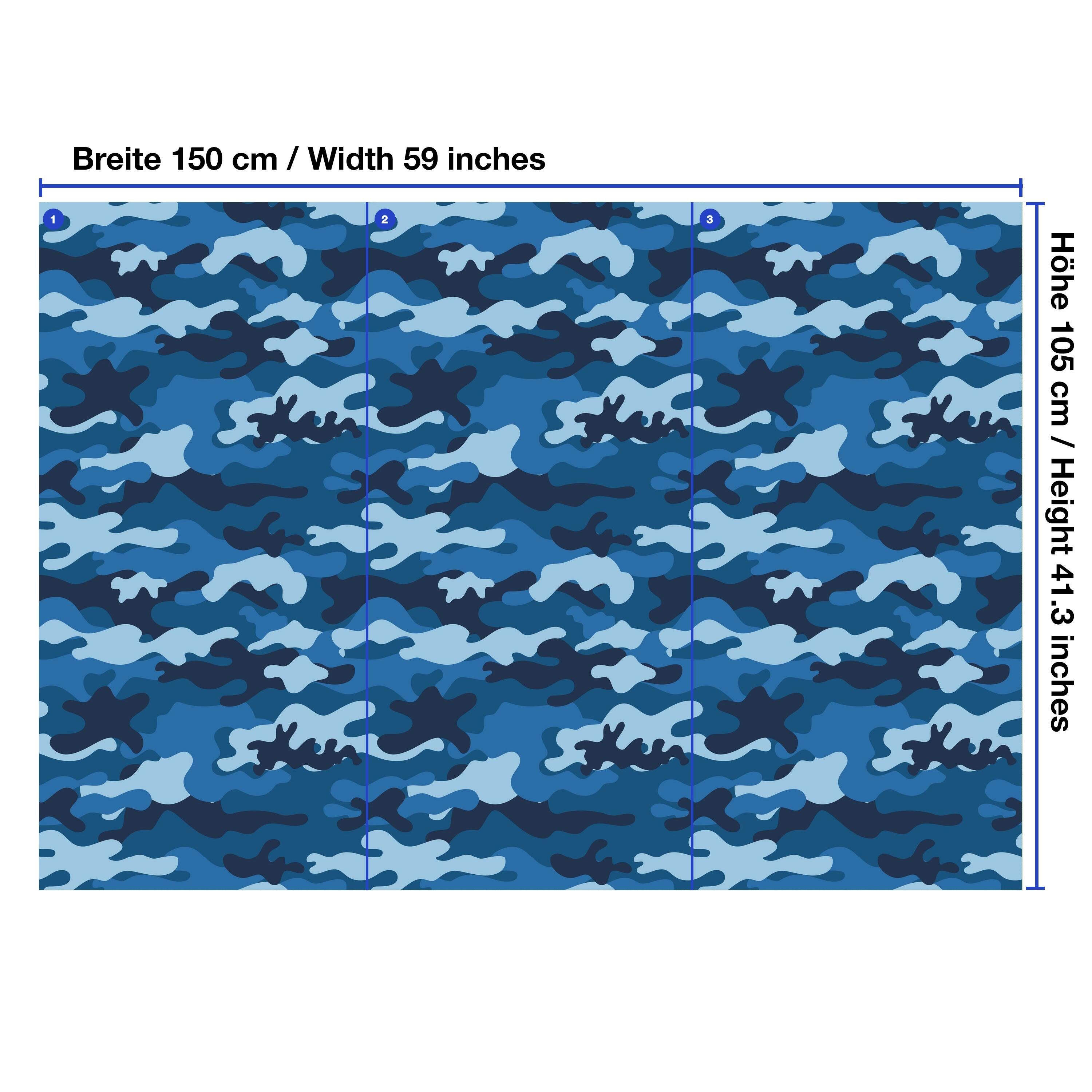 blau, Camouflage wandmotiv24 Muster Vliestapete Fototapete matt, Motivtapete, glatt, Wandtapete,