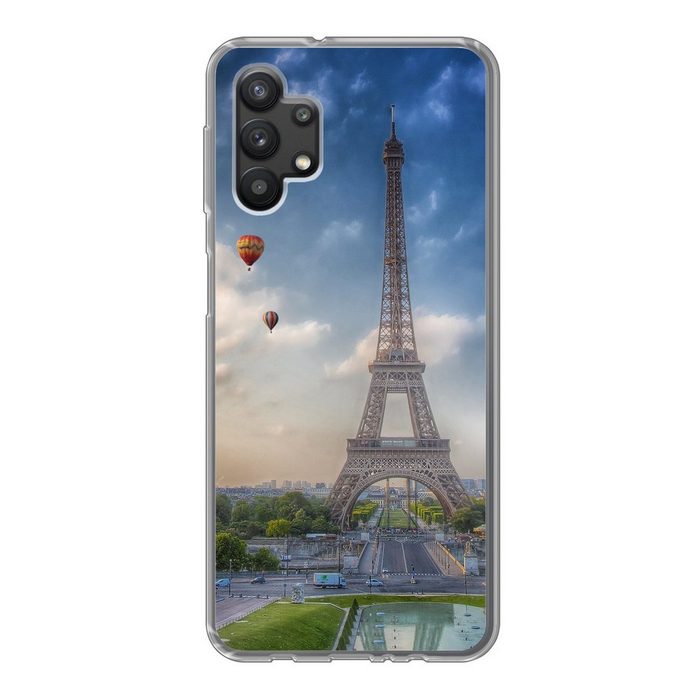 MuchoWow Handyhülle Der Eiffelturm mit Heißluftballons im Hintergrund über Paris Handyhülle Samsung Galaxy A32 5G Smartphone-Bumper Print Handy