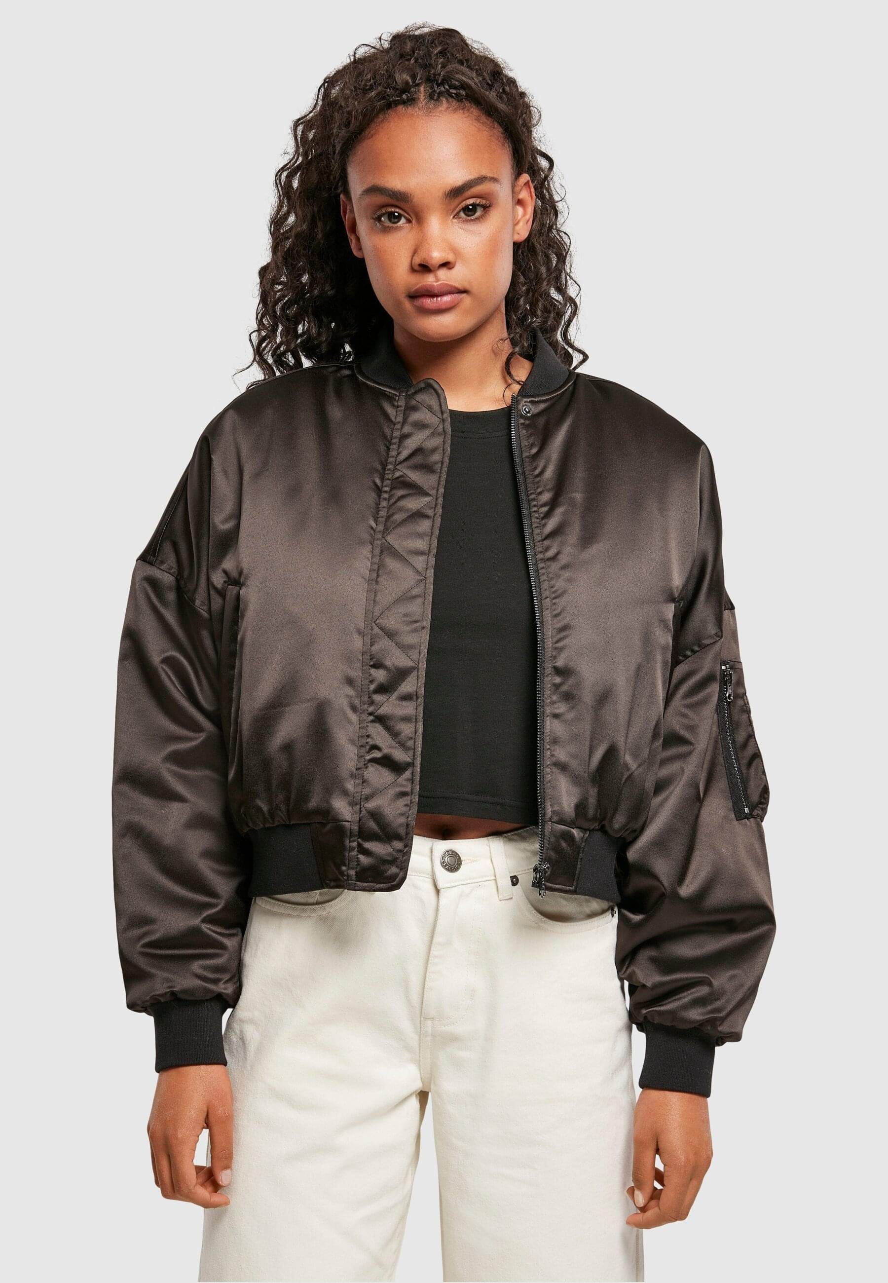 URBAN CLASSICS Bomberjacke Bomber Ladies Jacket Oversized (1-St) Damen Satin black Short