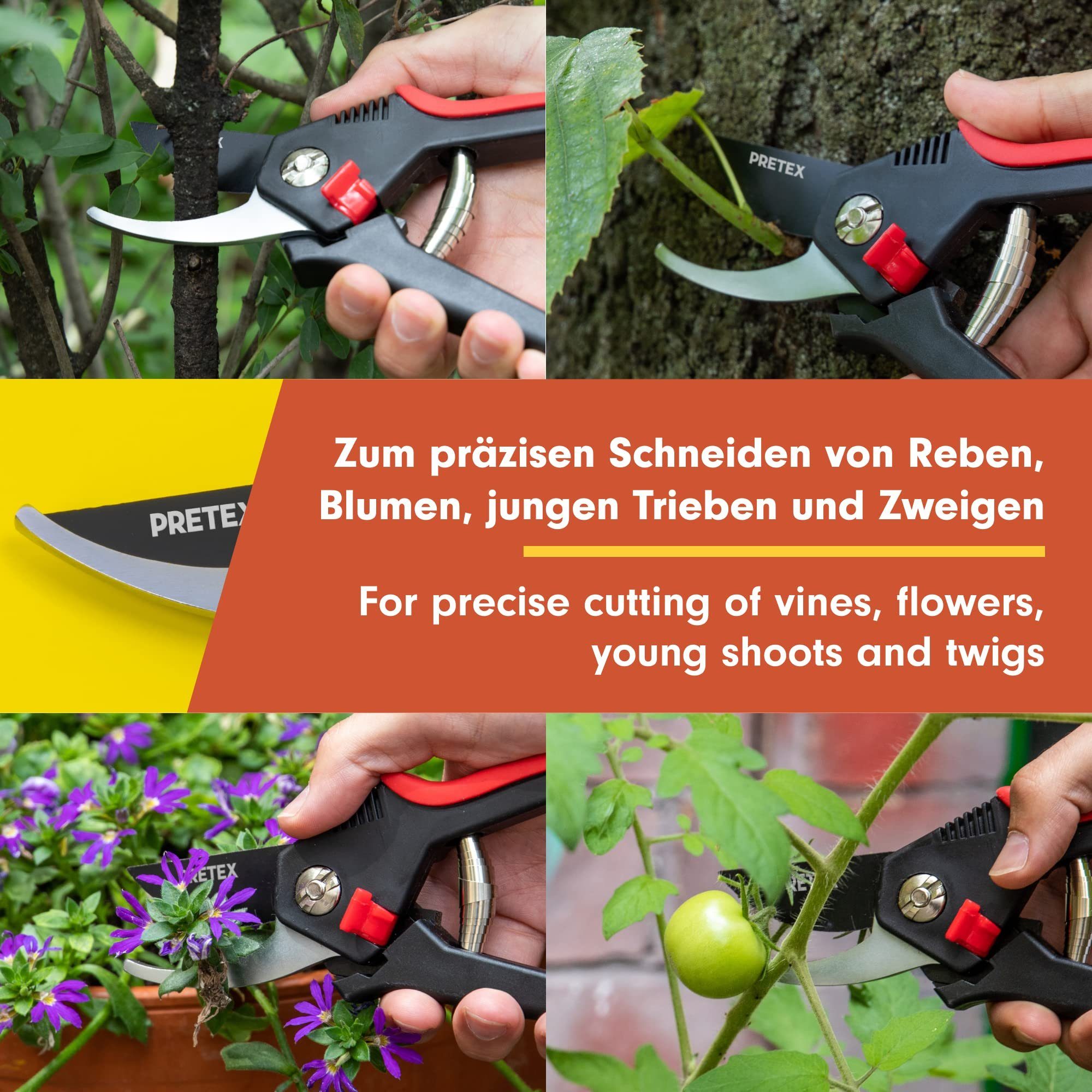 Kombischere mit Antihaftbeschichtung Gartenschere Sicherungshebel, PRETEX mit Sicherheitshebel, Gartenschere