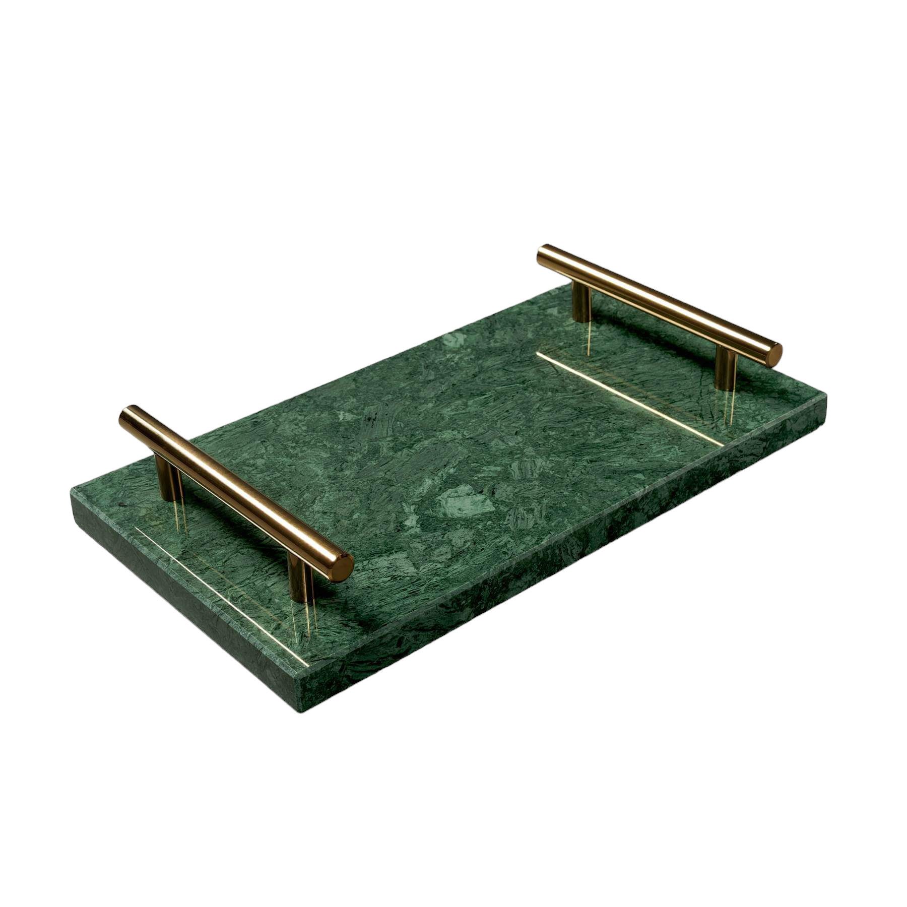 MAGNA Atelier Dekotablett NOTTING HILL aus Marmor, Serviertablett eckig, silber gold Metallgestell, 30cmx17cmx5cm