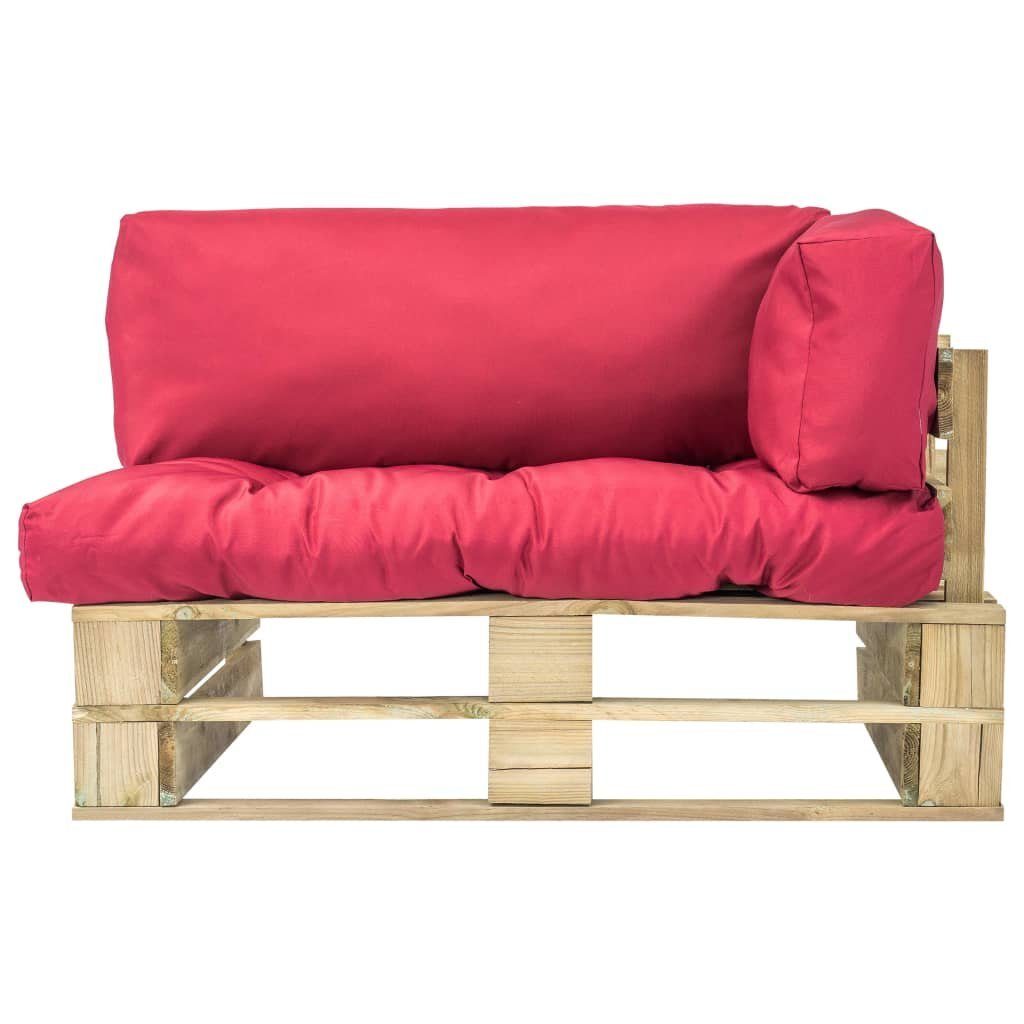 vidaXL Loungesofa Outdoor-Sofa Paletten Kissen 1 Grün mit Rot in und Teile Kiefernholz, Rot