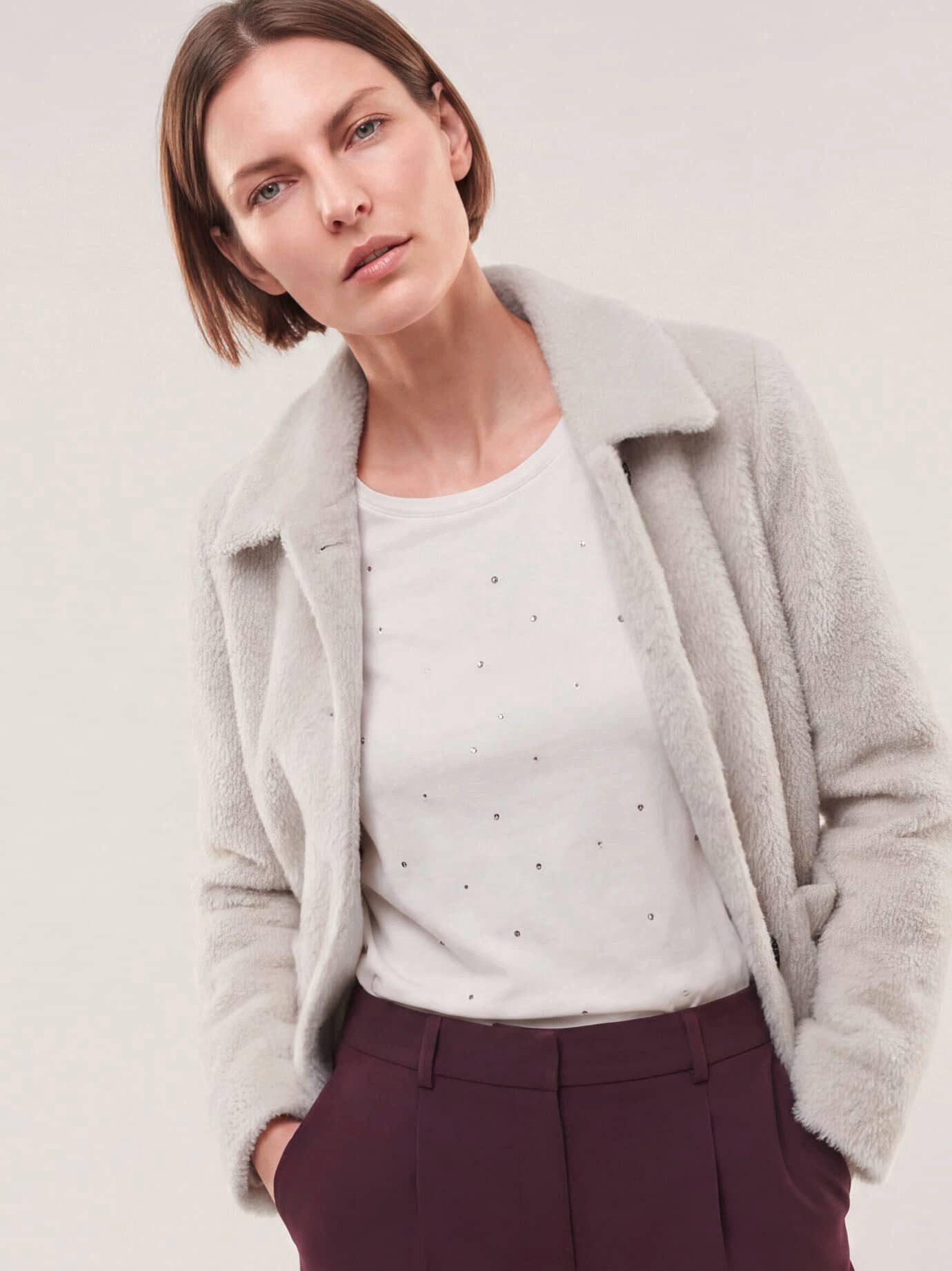 Walbusch Plüschjacke Damen Flauschige Jacke Hemdkragen, modisch, wärmend