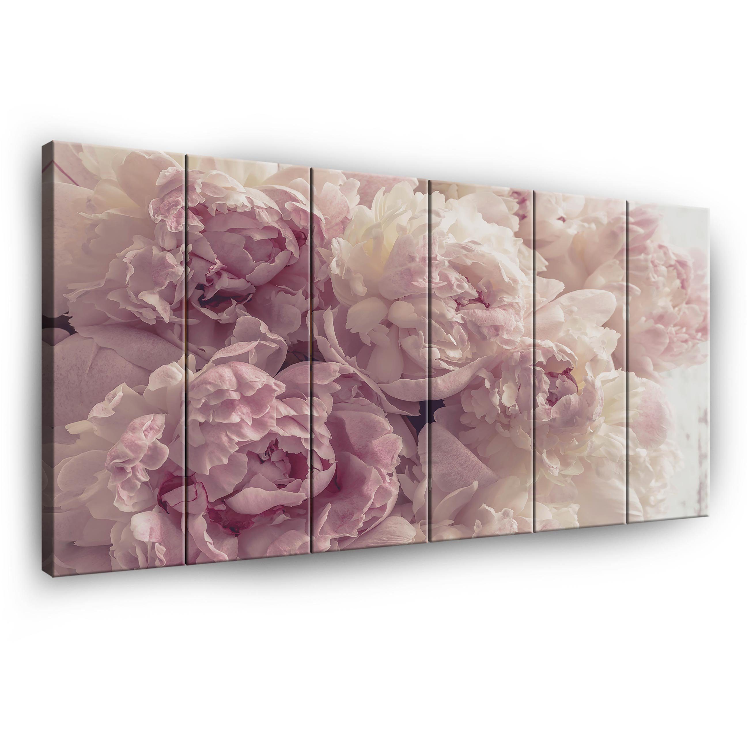 Wallarena Leinwandbild Blumen Rose Wandbild XXL Wohnzimmer Schlafzimmer Aufhängefertig, Pfingstrosen (Set 3 teilig / Set 4 teilig / Set 5 teilig / Set 6 teilig, 6 St), Wandbilder Leinwandbilder Bilder 90x100 / 120x100 / 150x100 / 180x100