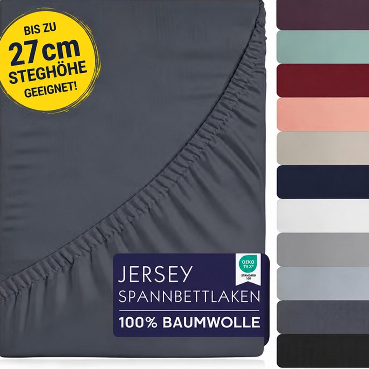 BRB HOME Spannbettlaken Spannbetttuch Jersey Baumwolle für Topper Boxspringbett, Baumwolle, Gummizug: Rundum, (1 Stück), Matratzen bis 27 cm Höhe, OEKO TEX Standard 100, Jersey Spannbetttuch von BRB HOME