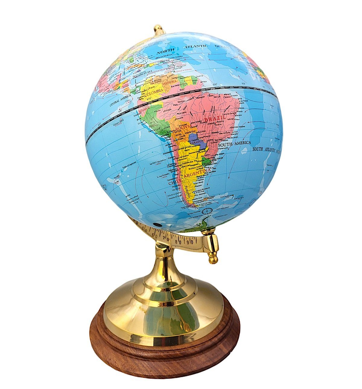 Linoows Dekoobjekt Globus, politischer Erdglobus Messingfuß Beschriftung auf 34 Tischglobus englische cm