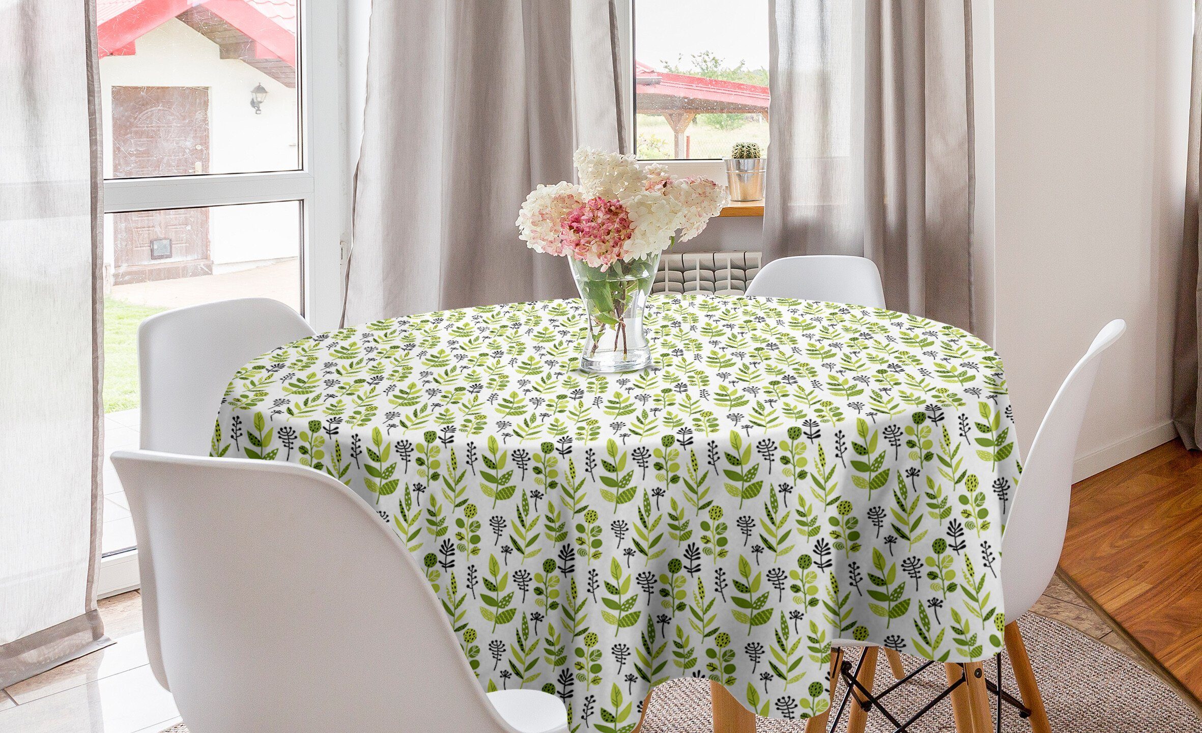 Abakuhaus Tischdecke Kreis Tischdecke Abdeckung für Esszimmer Küche Dekoration, Botanisch Belaubte Zweige und Kräuter