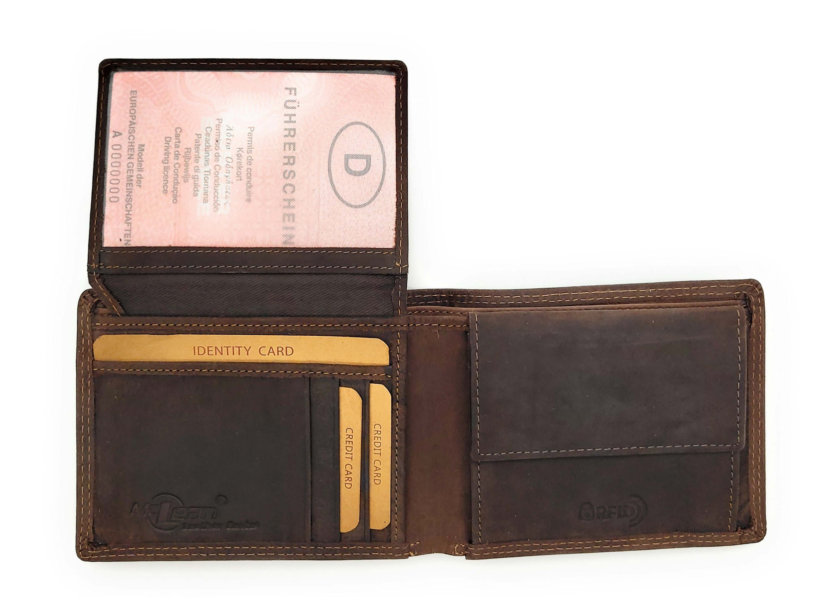 dunkelbraun Leder mit und RFID robust, Geldbörse Schutz, echt McLean Portemonnaie rustikal