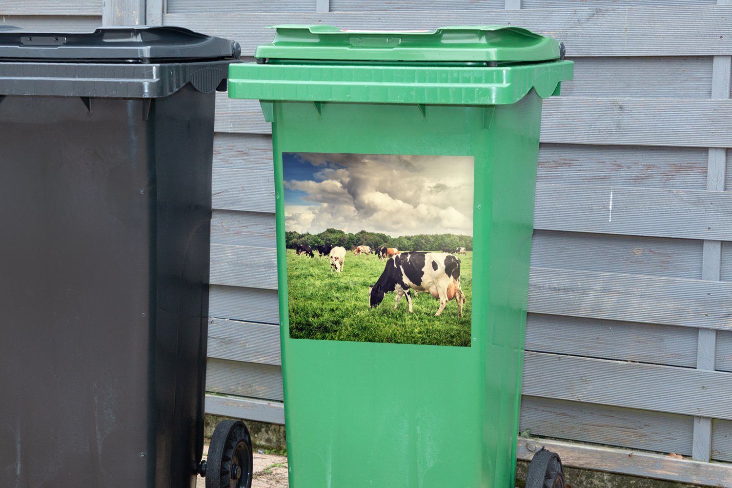 MuchoWow Wandsticker Kühe - Weide Abfalbehälter St), - Tiere Container, - Landschaft Mülleimer-aufkleber, Sticker, Mülltonne, Natur - (1
