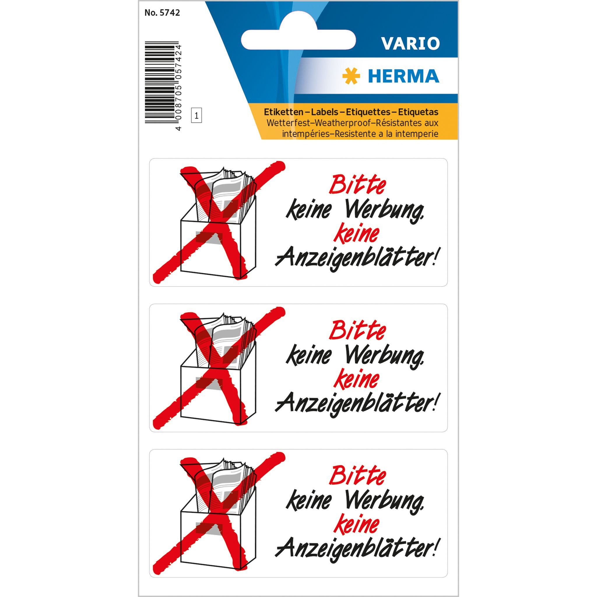 HERMA Etikett Herma Hinweisetiketten weterfest 79 x 34 mm Bitte keine Werbung keine