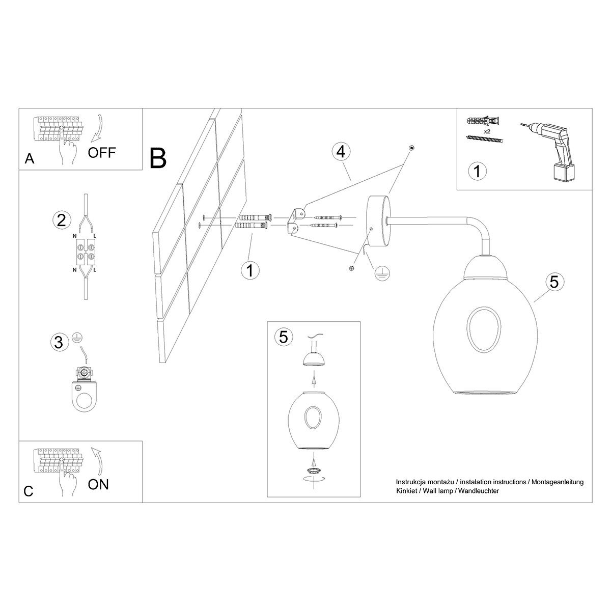 möbelvita Deckenleuchte Wandleuchte ZARX 1 schwarz, Lichter aus, NEIN