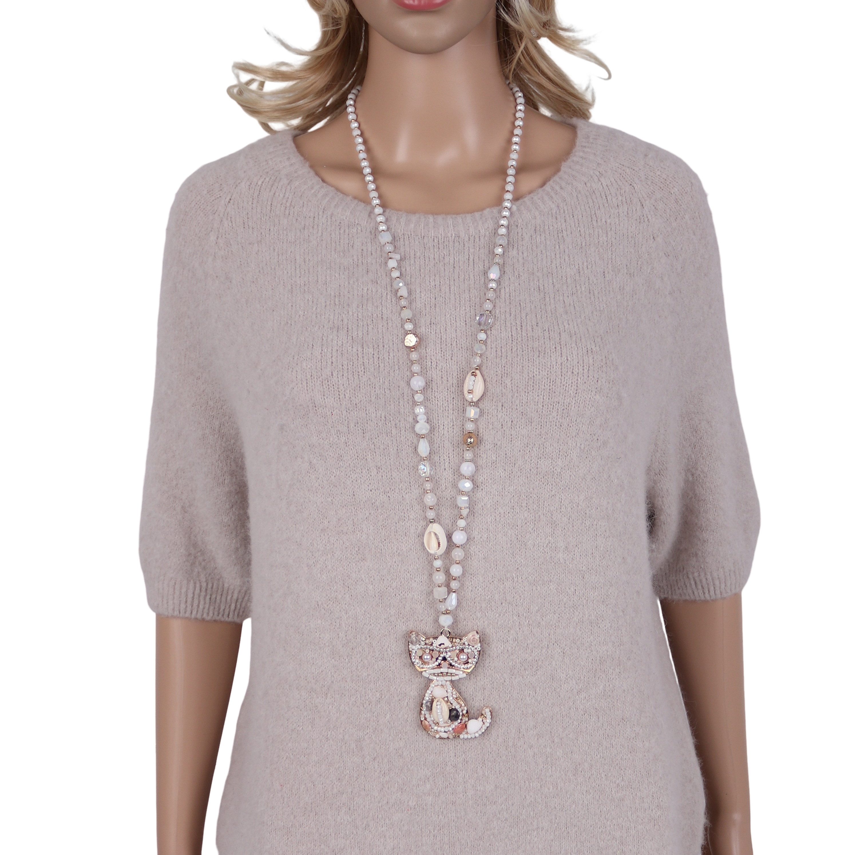 MIRROSI Lange Kette Damen Halskette mit elegantem Anhänger