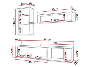 MIRJAN24 Wohnwand Keks, (3er-Set, Hängevitrine, TV-Lowboard, Wandregal), Griffloses Öffnungssystem