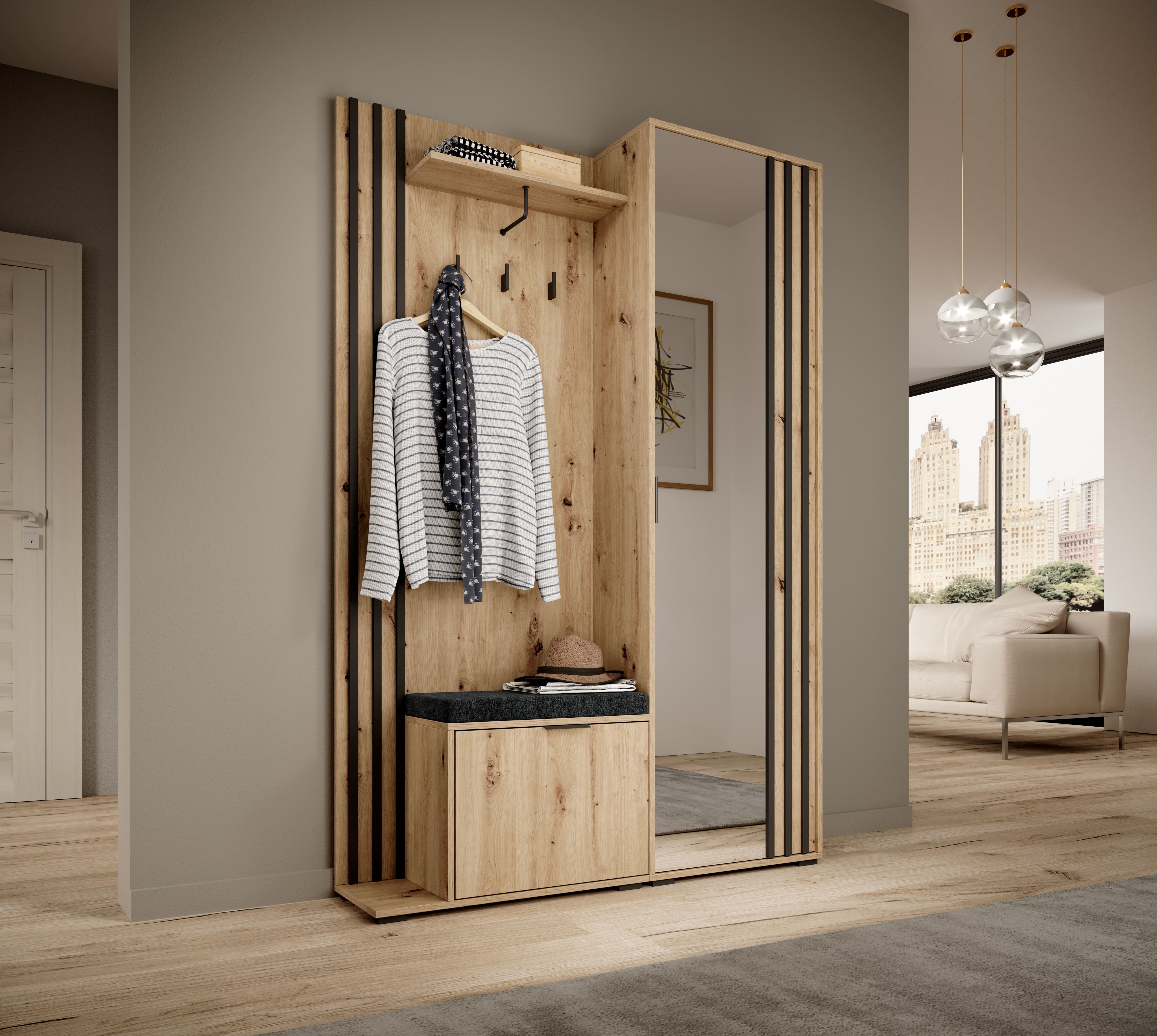 MOEBLO Kompaktgarderobe JOHN (Dielenschrank Wandschrank Regal günstig online kaufen