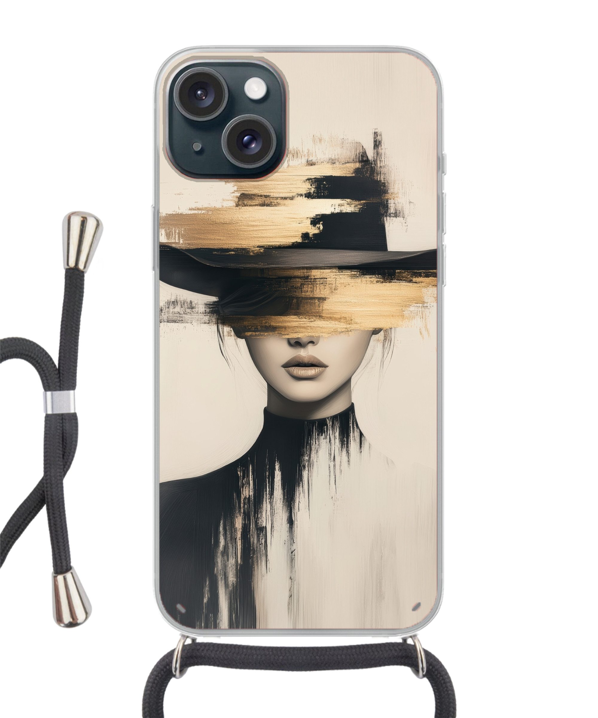 MuchoWow Handyhülle für Apple iPhone 15 Frau - Hut - Farbe, Tragbare Handyhüllen mit Kette zum umhängen, Handykette Handyband