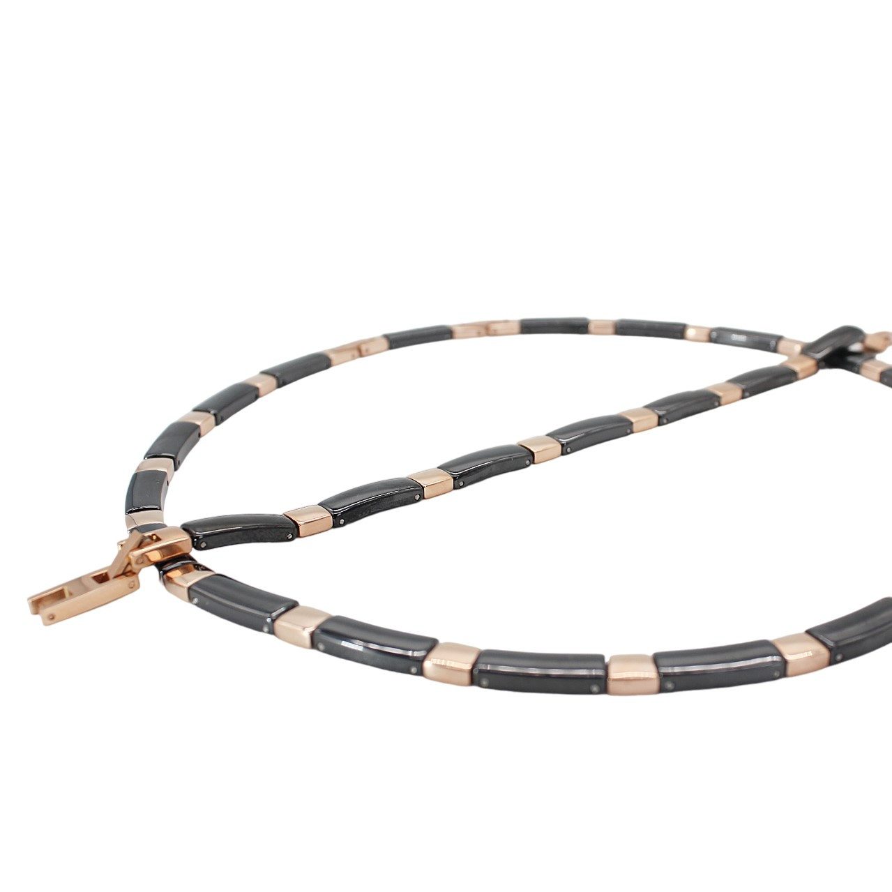 Collier-Set Collier und Armband aus Keramik und Edelstahl Schwarz, Rose Gold