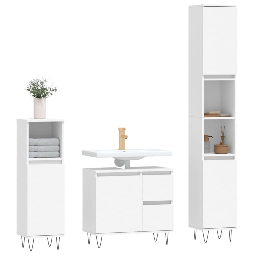 vidaXL Badezimmer-Set 3-tlg. Badmöbel-Set Weiß Holzwerkstoff, günstig online kaufen