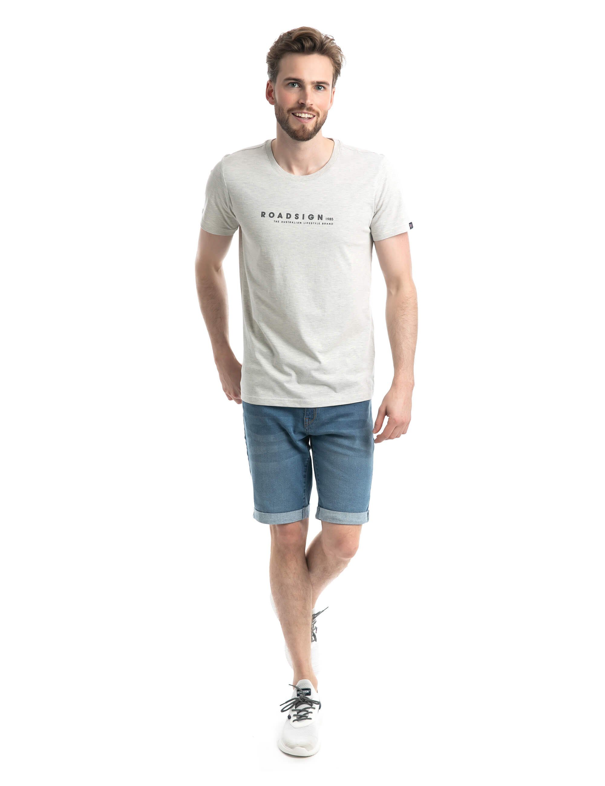 Lifestyle Roadsign Logo-Aufdruck, 100 (1-tlg) & Ecru BCI-Baumwolle ROADSIGN Rundhalsausschnitt australia % mit T-Shirt