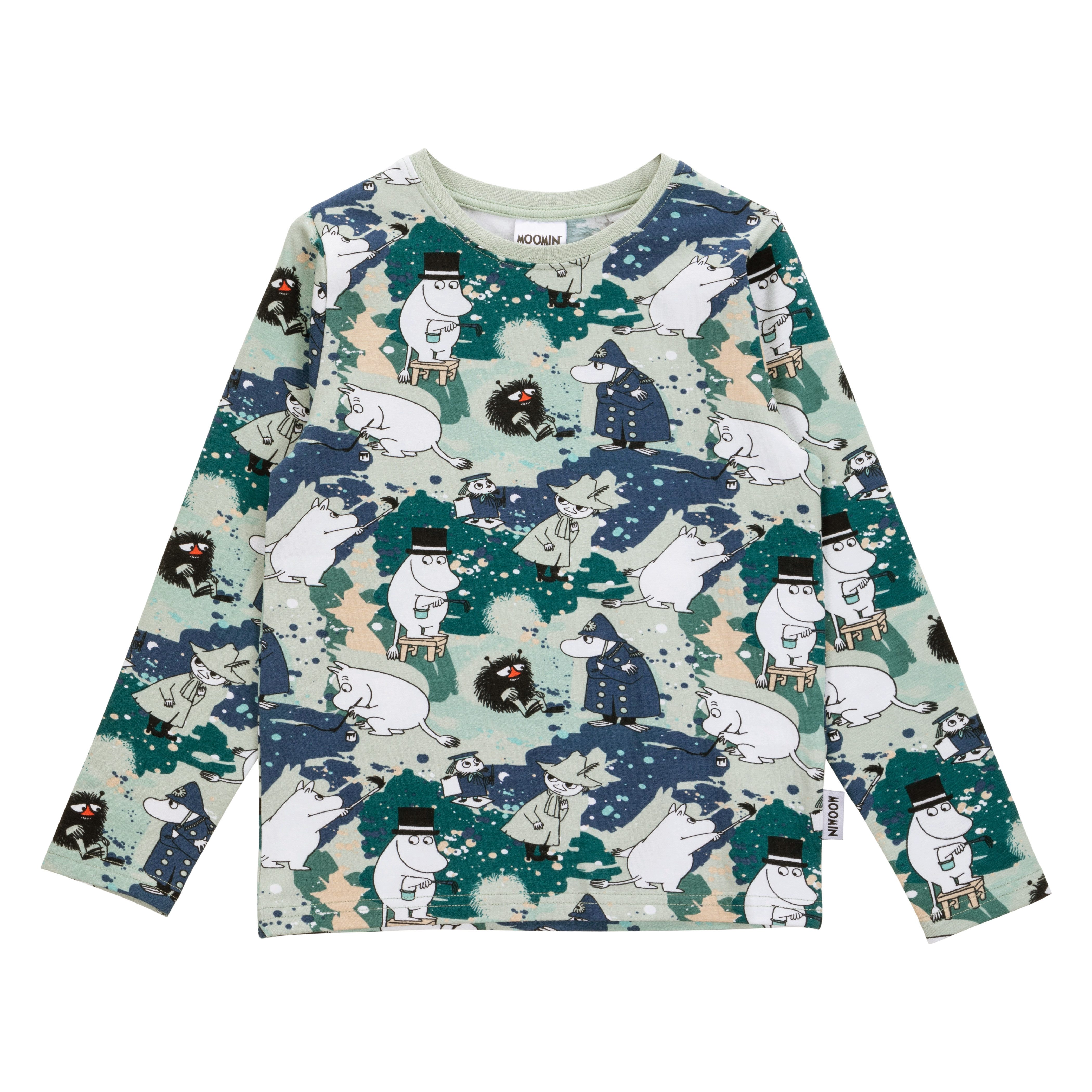 Moomin by Martinex Langarmshirt Martinex Moomin Langarmshirt hellgrün mit Allover-Print - Wasserfarben
