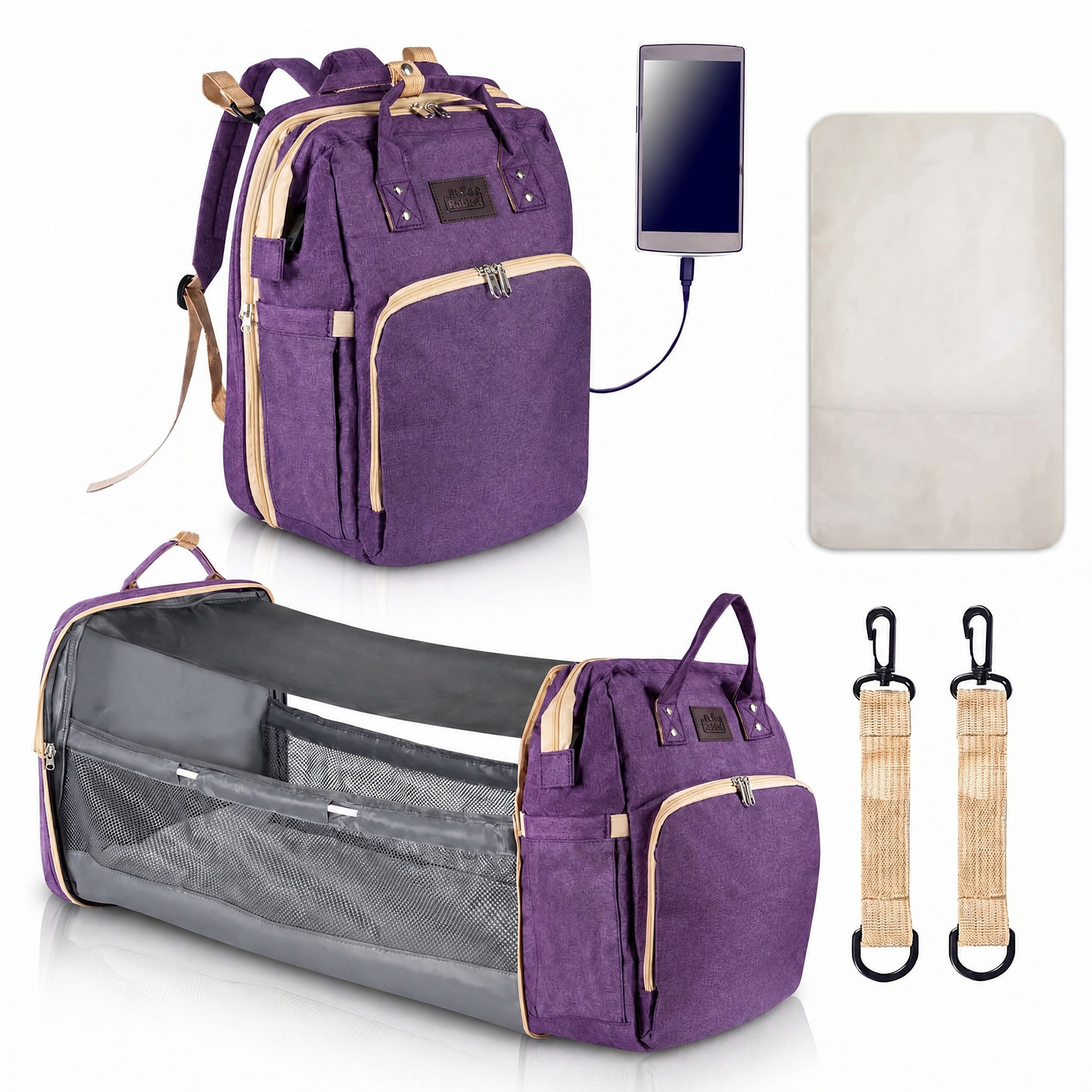 all Kids United Wickelrucksack 2in1 Wickelrucksack mit Babybett integriert, Wickelauflage & Reise Set (Set, Baby-Rucksack, Wickelauflage, integriertem Babybett, Kinderwagen-Haken)