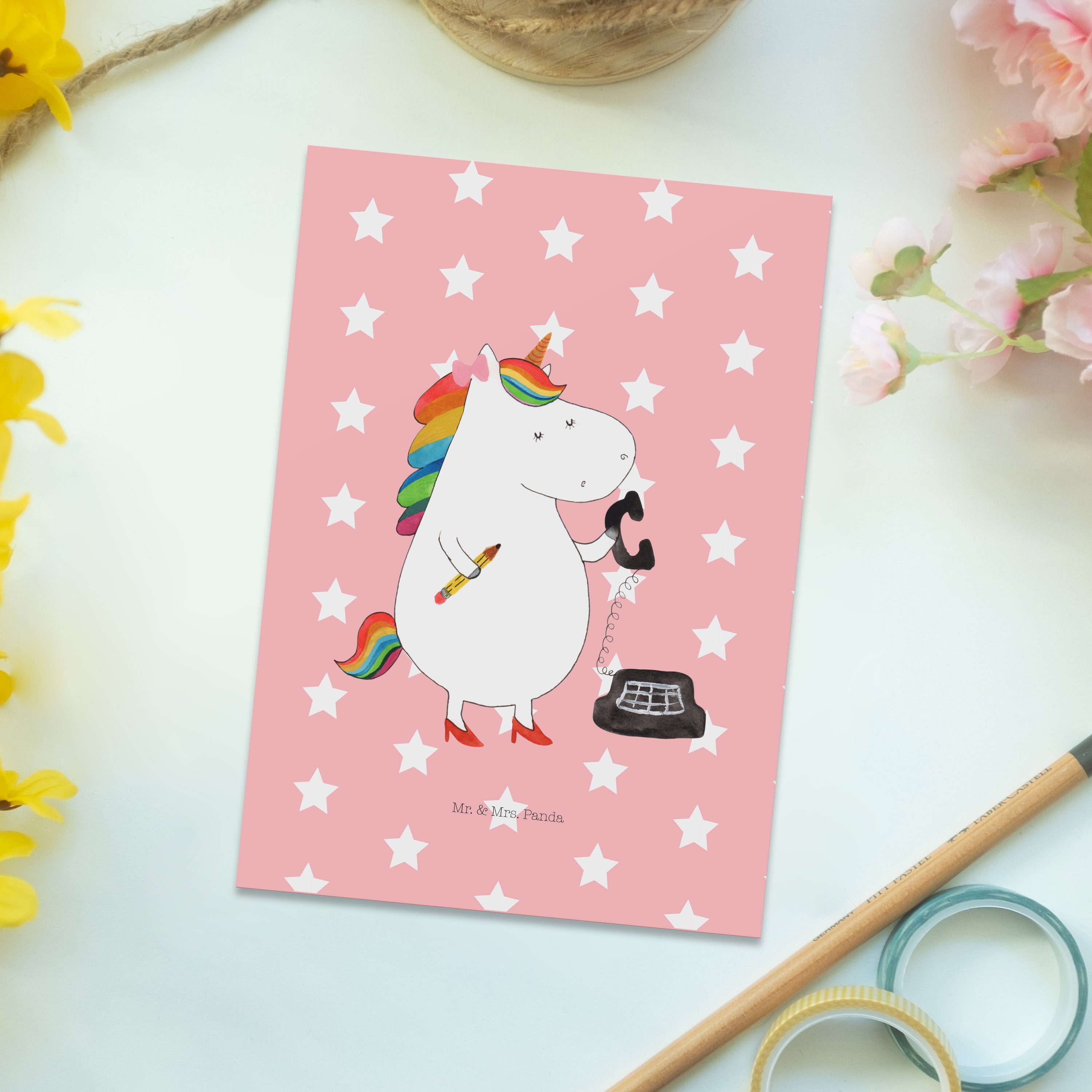 Pastell Geschenk, Postkarte Mrs. - Bürokraft, - Pegasus, Rot Einl Einhorn Mr. Panda Sekretärin &