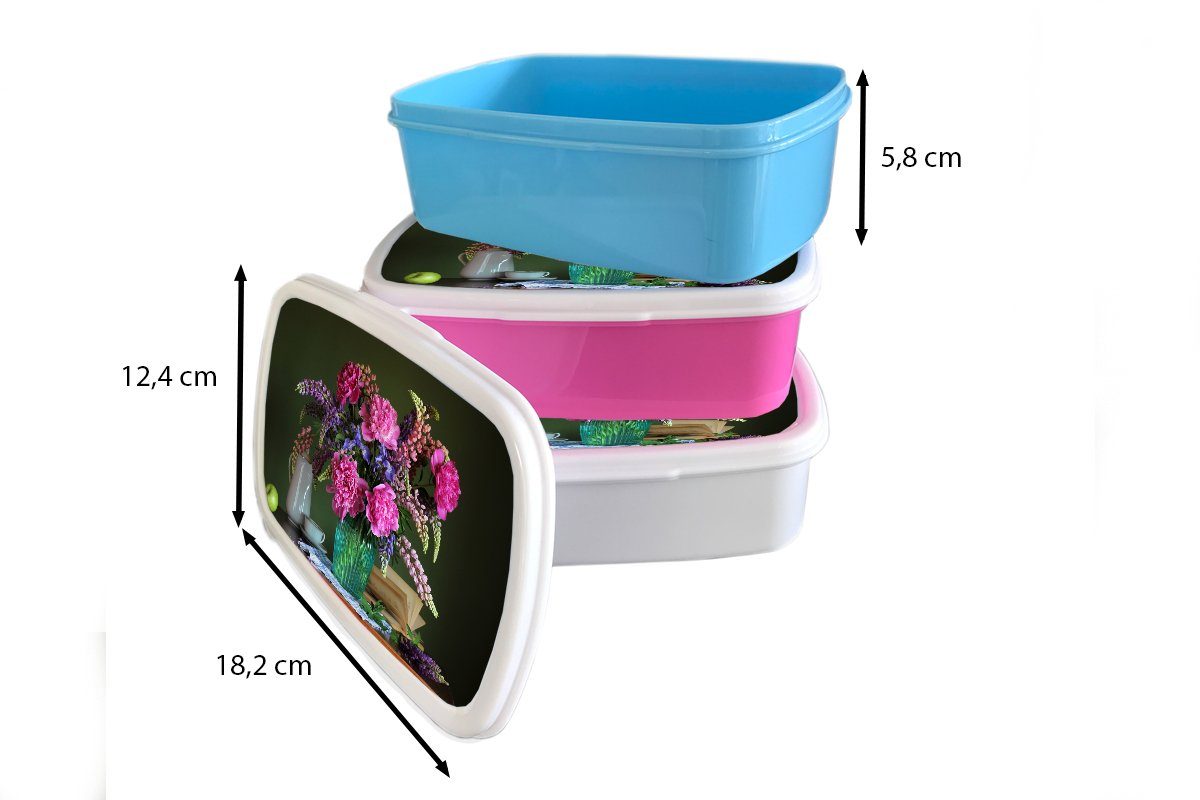 MuchoWow Lunchbox Tisch - Brotbox Kunststoff, - (2-tlg), Mädchen Kinder Jungs Blumen für und weiß Stilleben, und Brotdose, für Erwachsene