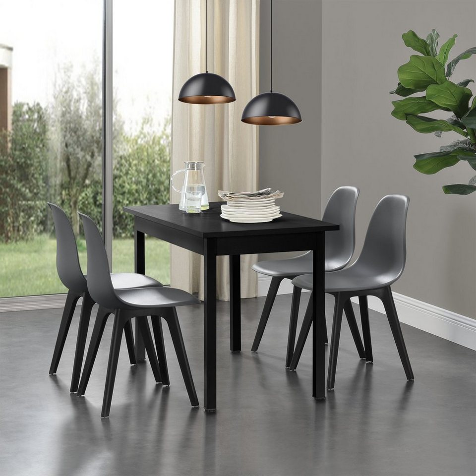 Esstisch mit 4 Stühlen Textil grau 120x70cm Küchentisch Esszimmertisch en.casa