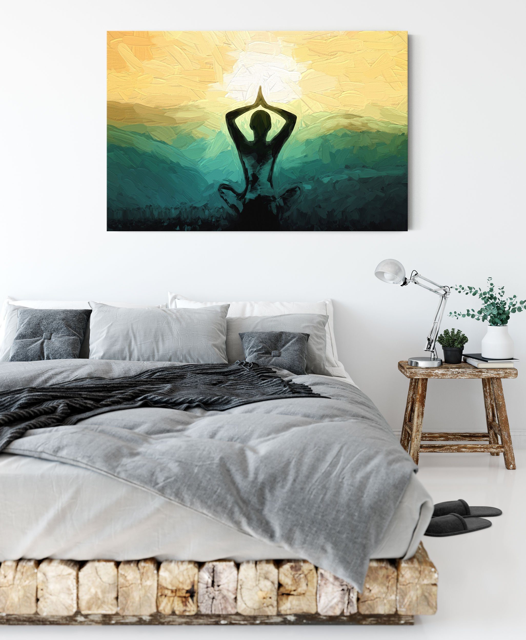 Pixxprint Leinwandbild inkl. Yoga Leinwandbild Zackenaufhänger bespannt, (1 Meditation, fertig und Meditation Yoga und St)