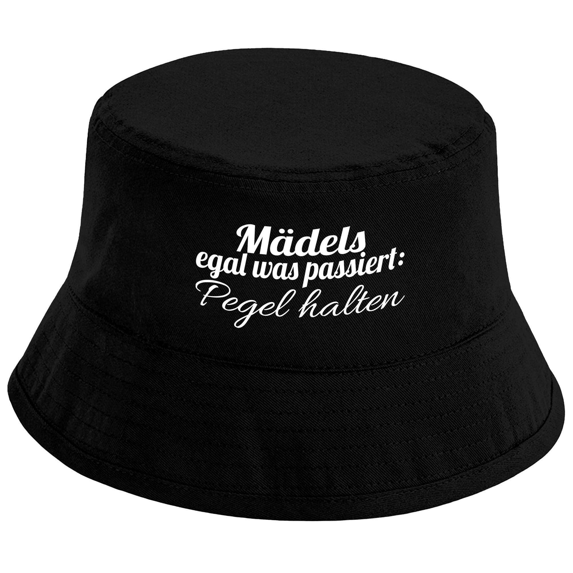 Herzbotschaft Sonnenhut Bucket Hat Mädels, egal was passiert: Pegel halten (Unisex Einheitsgröße, Sommerhut mit Spruch, Festivalhut, Fischerhut) für Damen & Herren