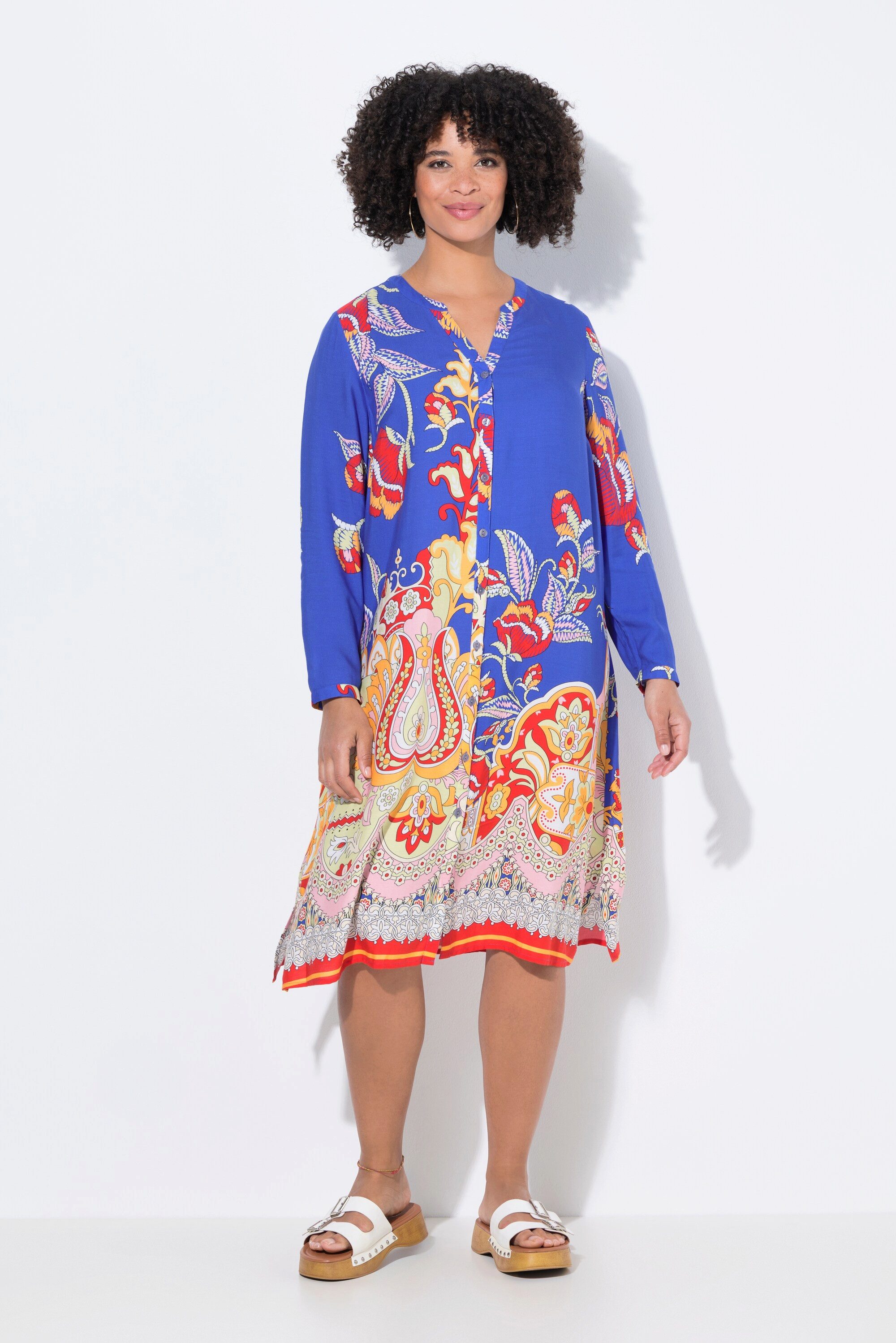 Jerseykleid Midikleid Allover-Muster Langarm