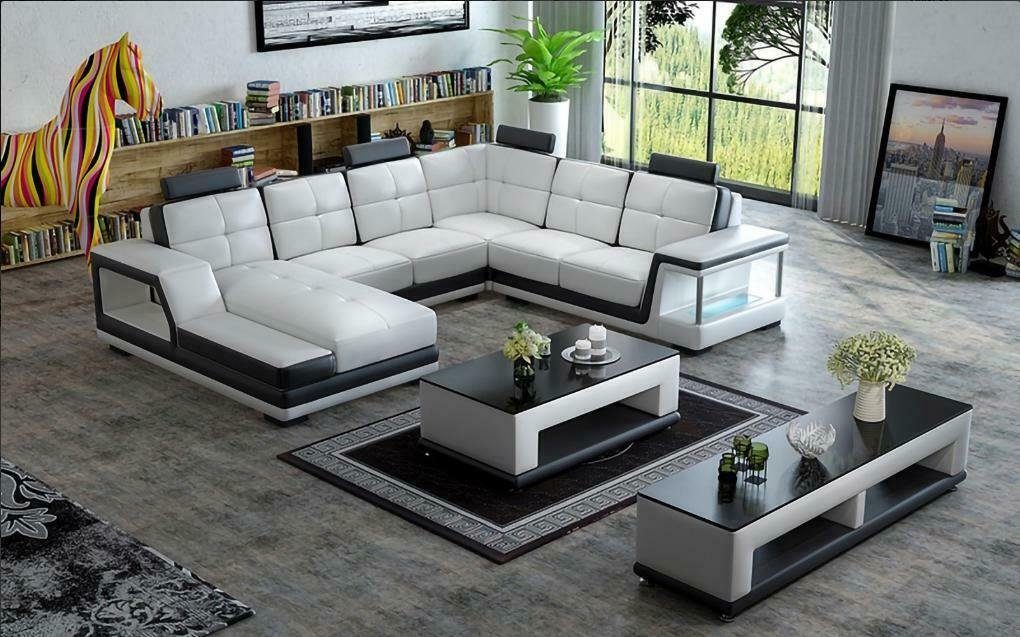 JVmoebel Ecksofa Ecksofa U Form Sofa Couch Polster Ecksofa Wohnlandschaft, Made in Europe Weiß/Schwarz