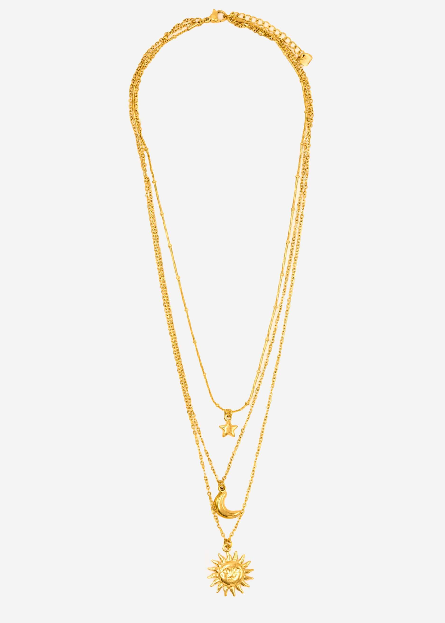 SASSYCLASSY Charm-Kette Halsketten Set mit Anhängern für Damen (Set, Set, inkl. Schmuckbox), Goldfarbene Layeringketten mit verstellbarem Verschluss