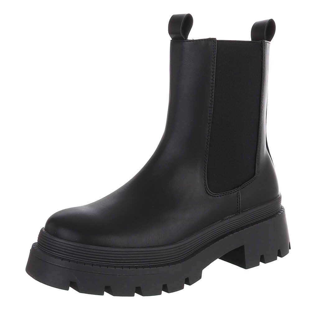 Damen Chelsea Boot mit Plateauprofil und Blockabsatz Plateaustiefelette