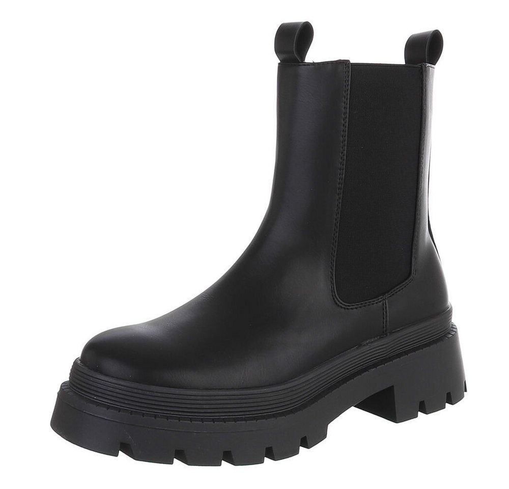 Ital-Design Damen Chelsea Boot mit Plateauprofil und Blockabsatz Plateaustiefelette (92125271) Blockabsatz Stiefeletten in Schwarz
