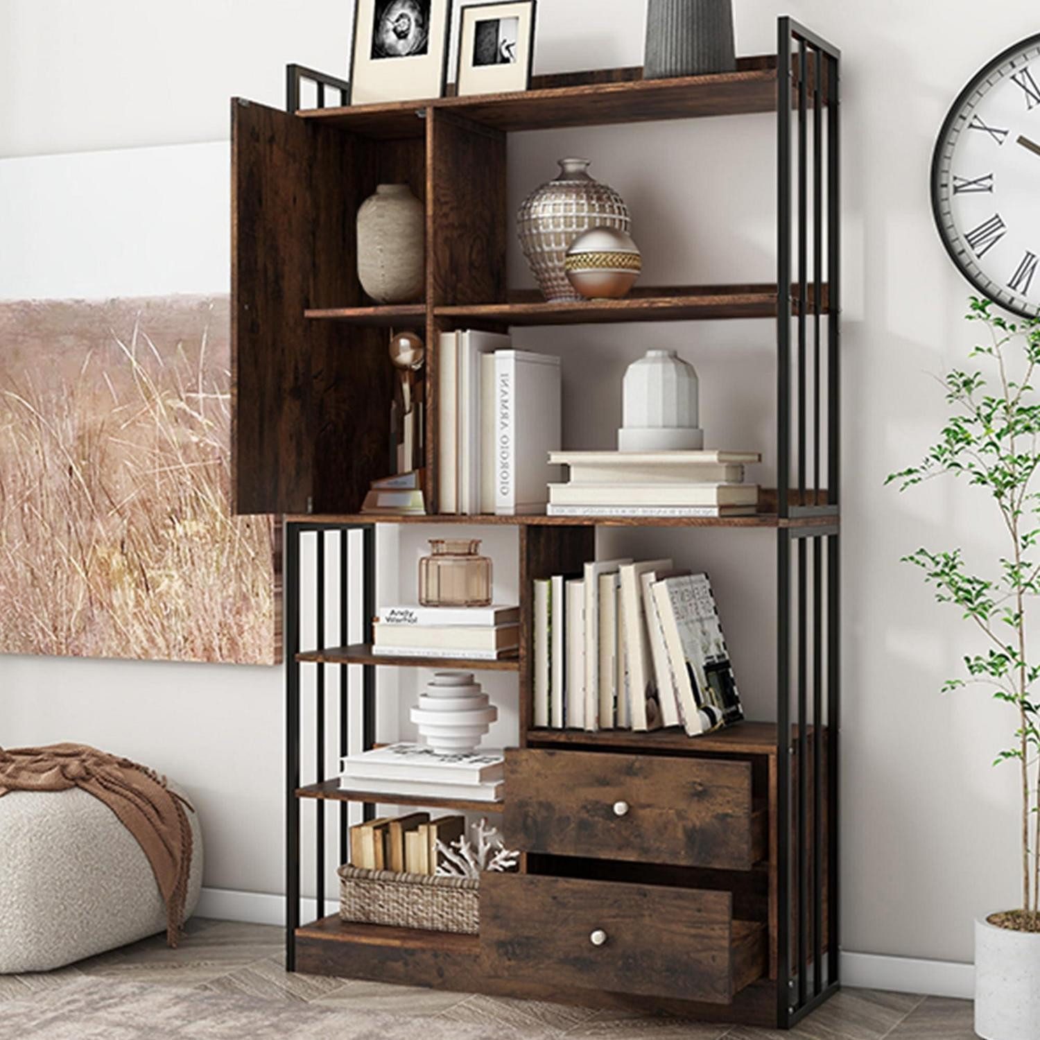 LuxusKollektion Bücherregal Bücherregal Standregal mit Türen/Schubladen Braun-Schwarz, 1-tlg.