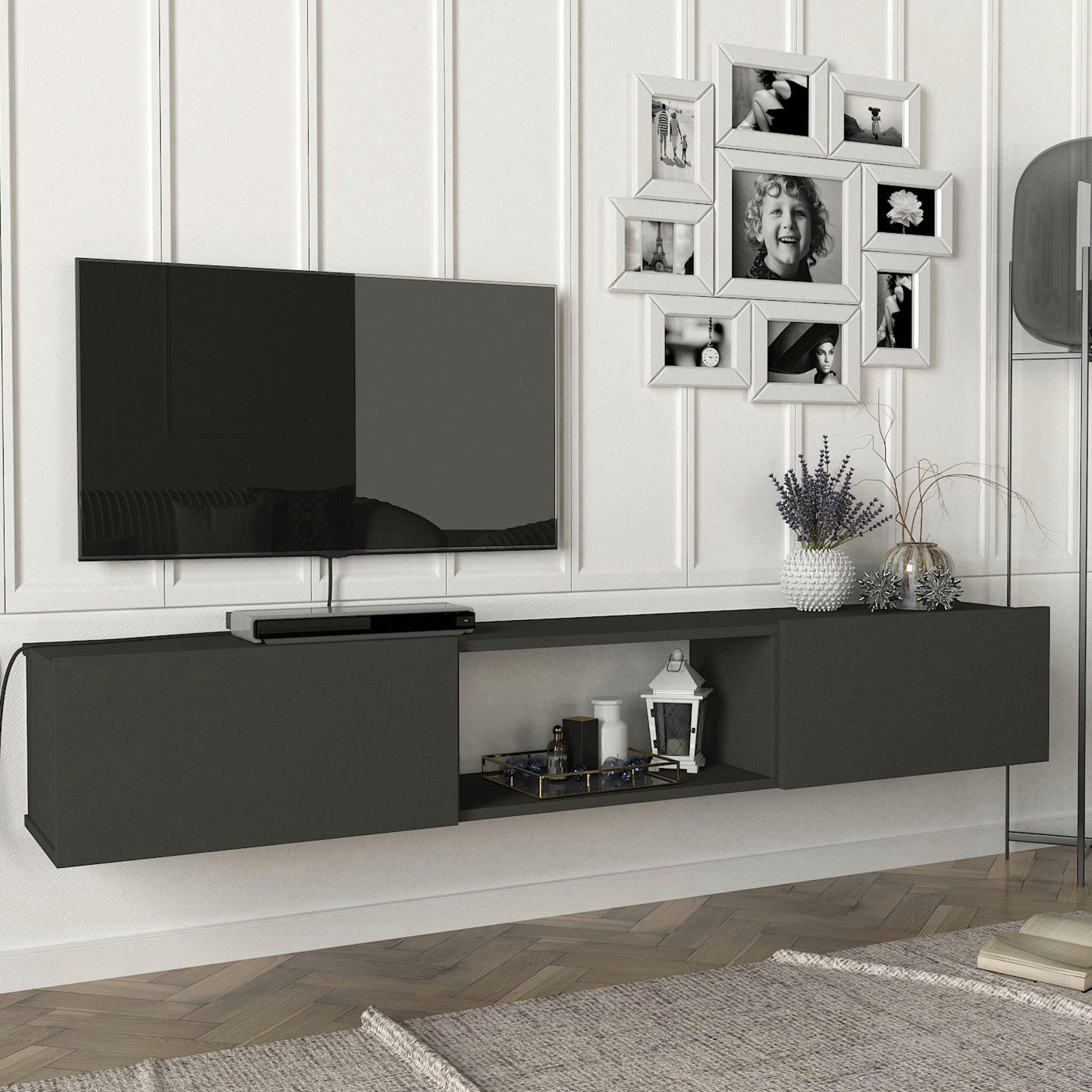 en.casa Lowboard, »Paltamo« Fernsehschrank 180x31x29,5cm Anthrazit günstig online kaufen