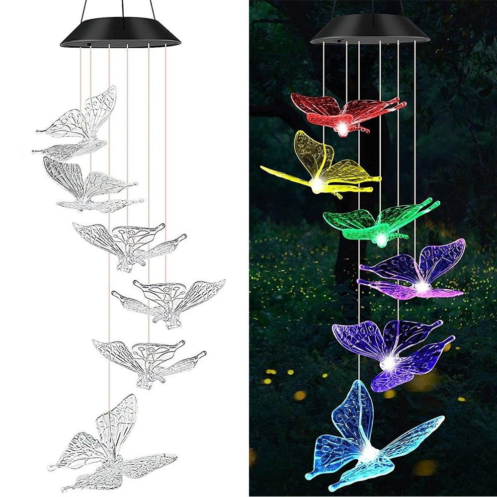 AURIVION Windspiel Solar Windspiel Garten, 6 LED Solar Windspiel für Draußen (Set, 1 St., Geschenke für Mutter), Wasserfest, Farbwechsel