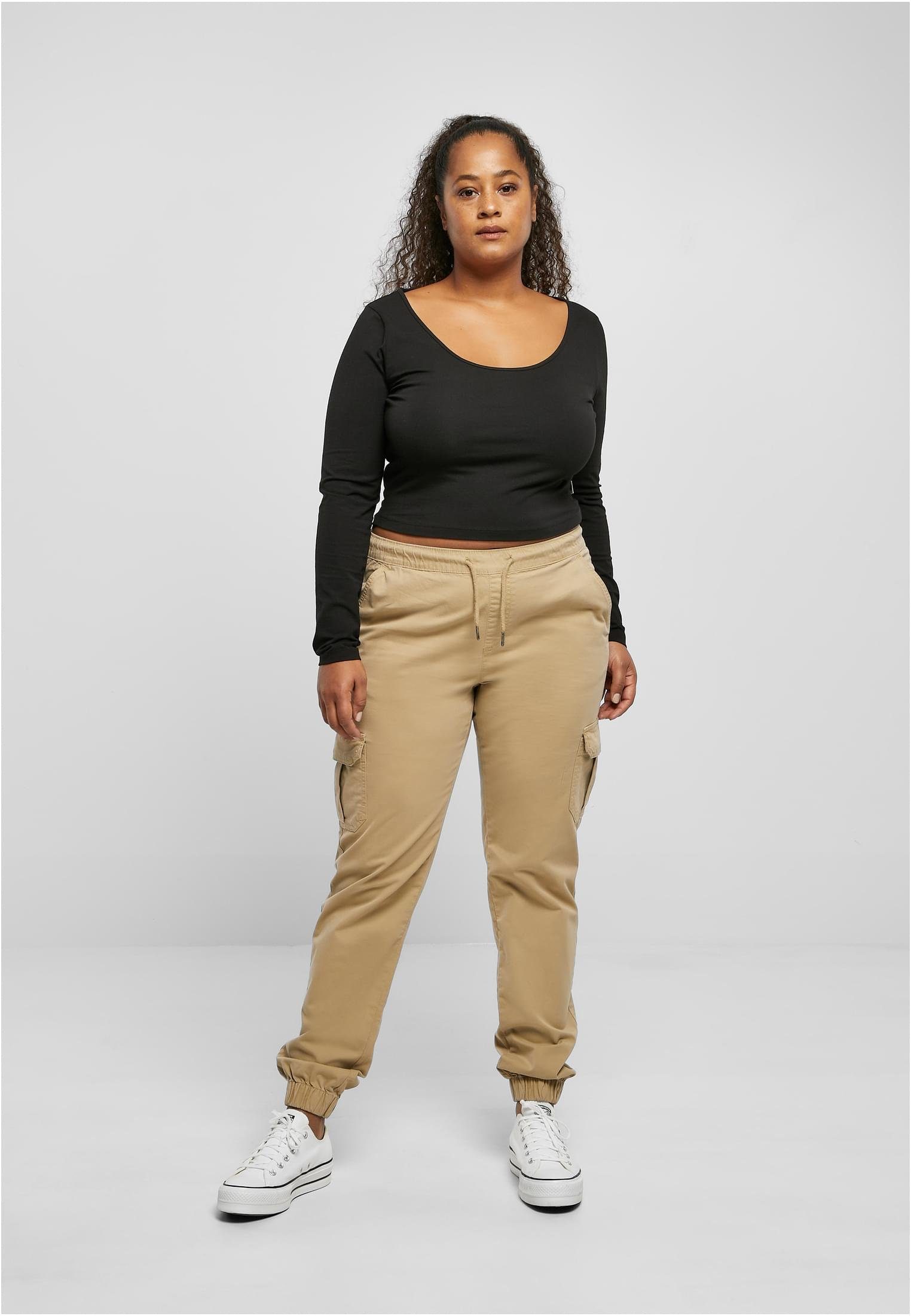 Jogging Waist Pants (1-tlg) URBAN CLASSICS Damen Cargohose Cargo Ladies High unionbeige