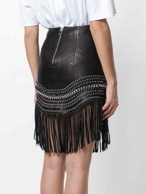 Balmain Karorock BALMAIN PARIS LEATHER FRINGED LEATHER MINI SKIRT STUD CHAIN ROCK FRANS