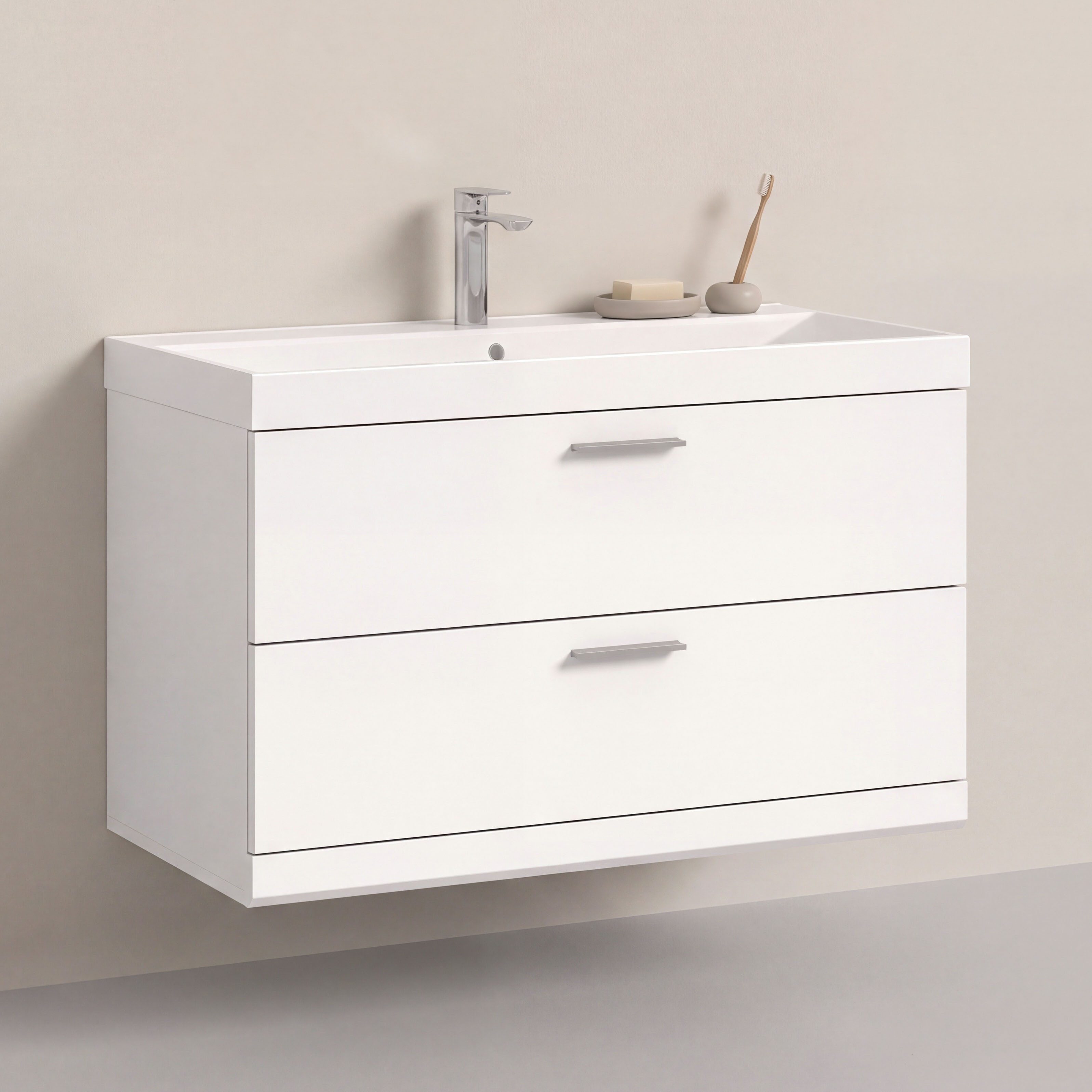 welltime Waschtisch SIENA, inklusive Keramik-Einsatzwaschbecken 61,81 oder 101 cm Breite (individuell durch weitere Artikel der Serie erweiterbar), Waschtischunterschrank inkl. Keramikbecken in 61,81 oder 101 cm Breite