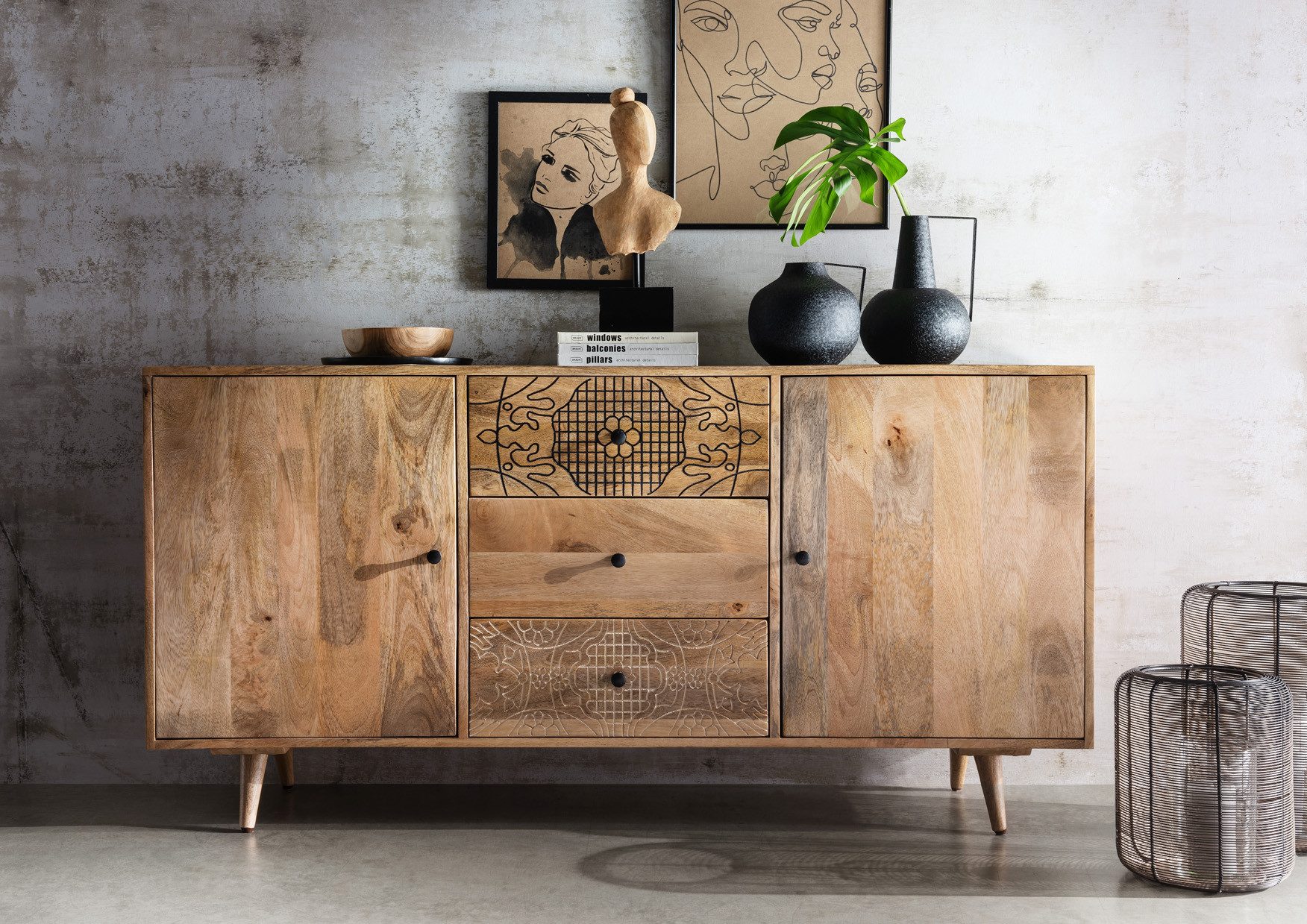 More2Home Anrichte Sideboard LYN, Mangoholz/Altholz massiv, 160 cm günstig online kaufen